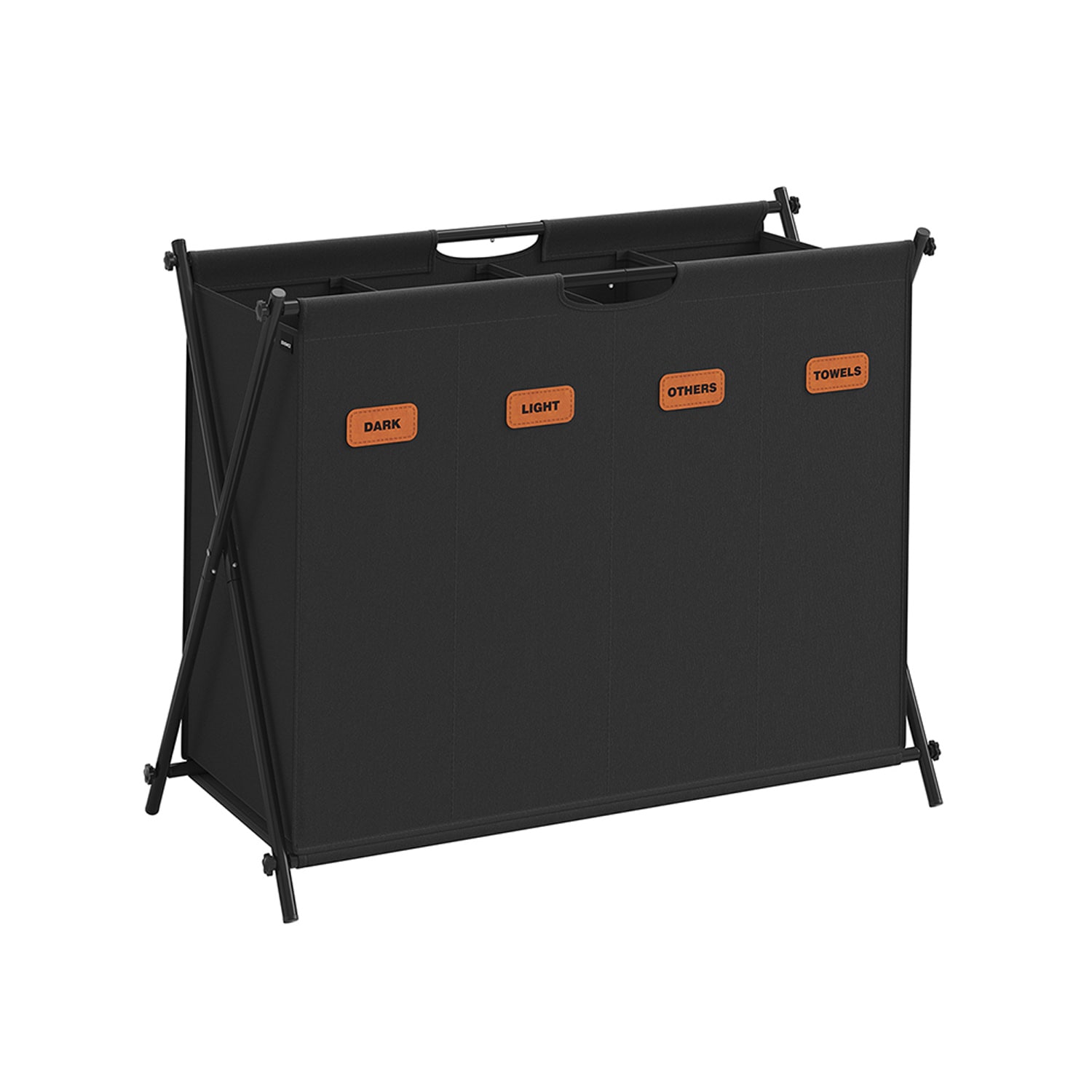 Slickblue 40.9 Gallon Ink Black Oxford 4 Compartment Sorter Laundry Hamper with Labels Collapsible and Portable for Laundry Room Bedroom or Closet