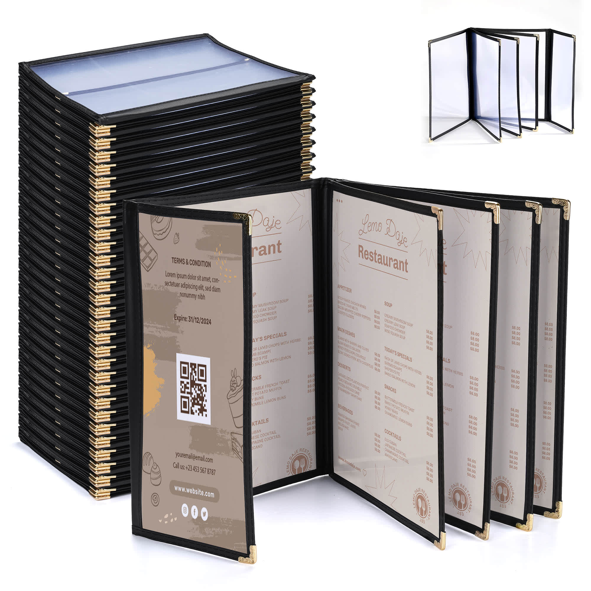 Yescom 26MNC031-11BH6-06-LO WeChef 30 Pack Restaurant Menu Covers 8.5x11IN 5 Page 10 View and 4.25x11IN Half Page Wine List Menu Holder Cafe Hotel Bar