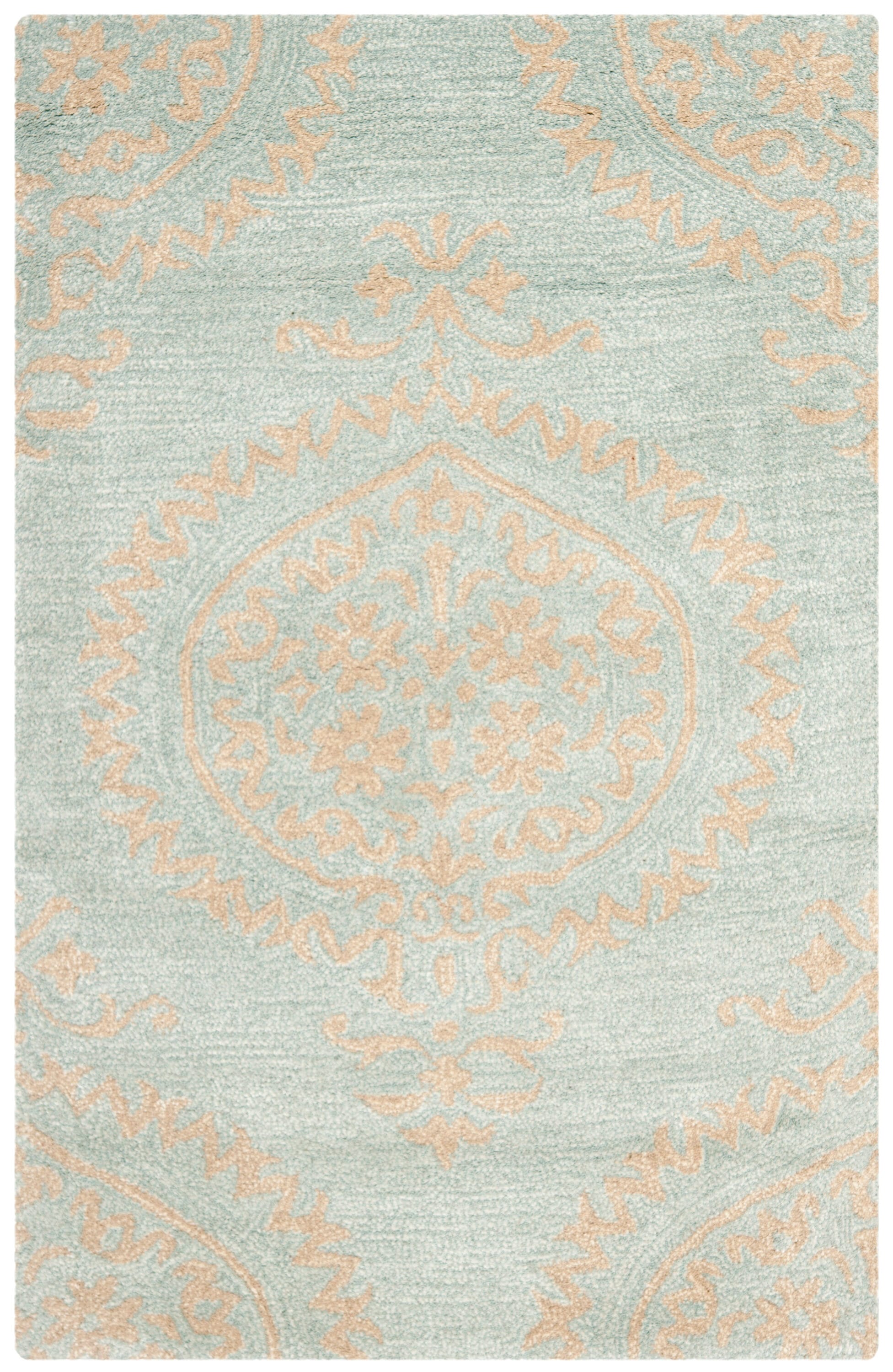 2 x 3 (ft) Tufted Wool Blue / Beige Rectangular Indoor Mid-Century Modern Professionally Clean Only Area rug