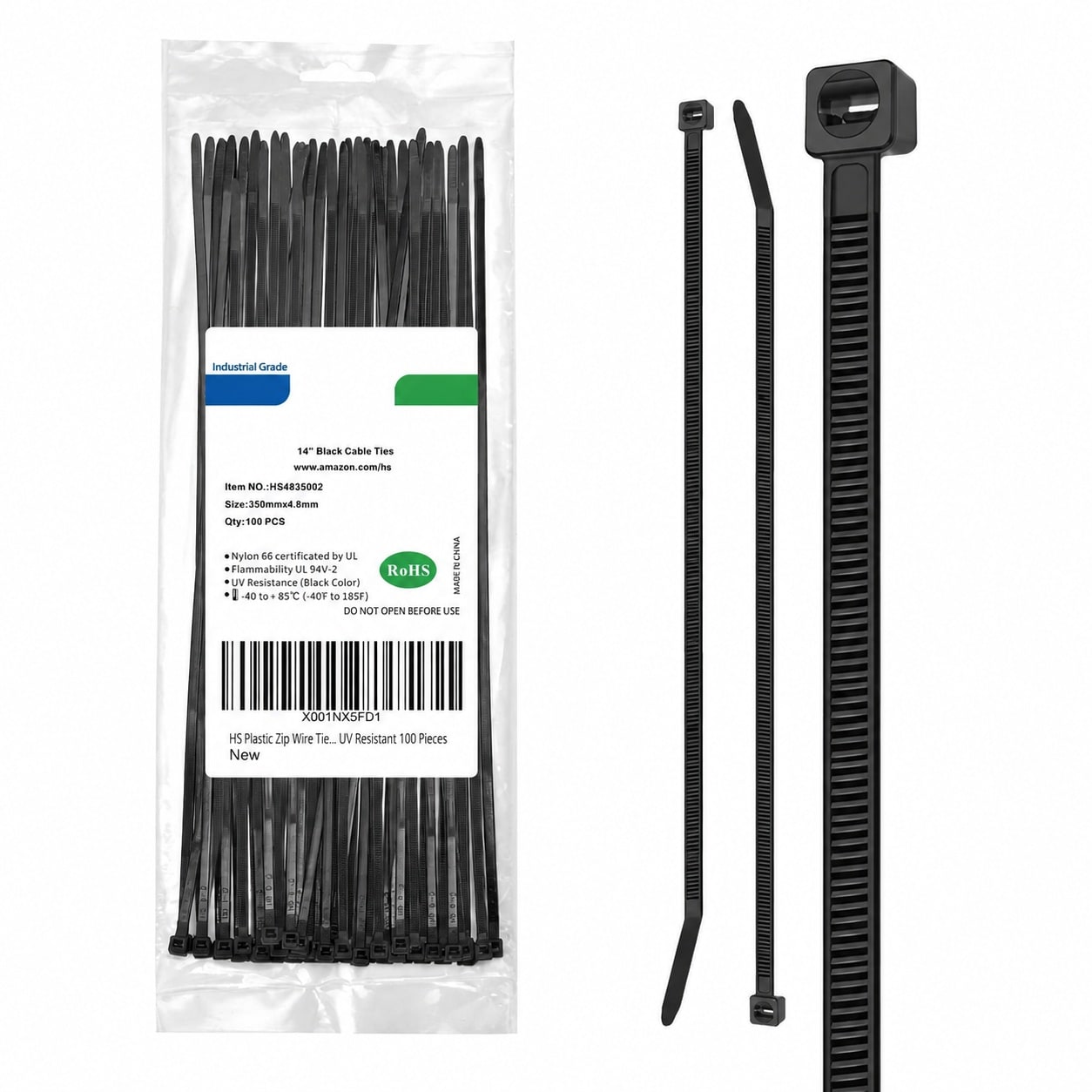 DYRCJ  14 Inch Heavy Duty Plastic Cable Zip Ties UV Resistant 100 Pieces Black Strong Durable Self Locking Wire Tie Wraps for Outdoor Fencing