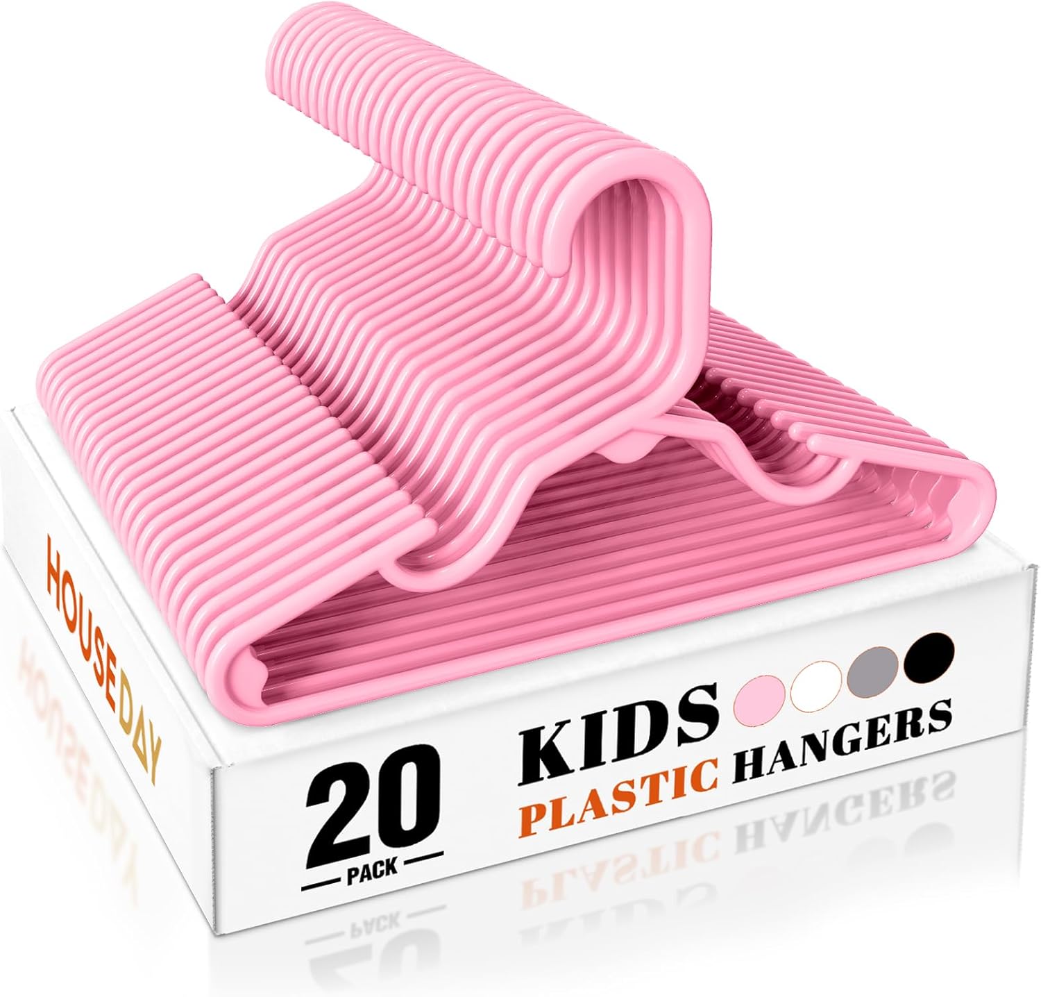 HOUSE DAY  11 Inch Non-Slip Durable Plastic Baby and Kids Hangers Pink 20 Pack