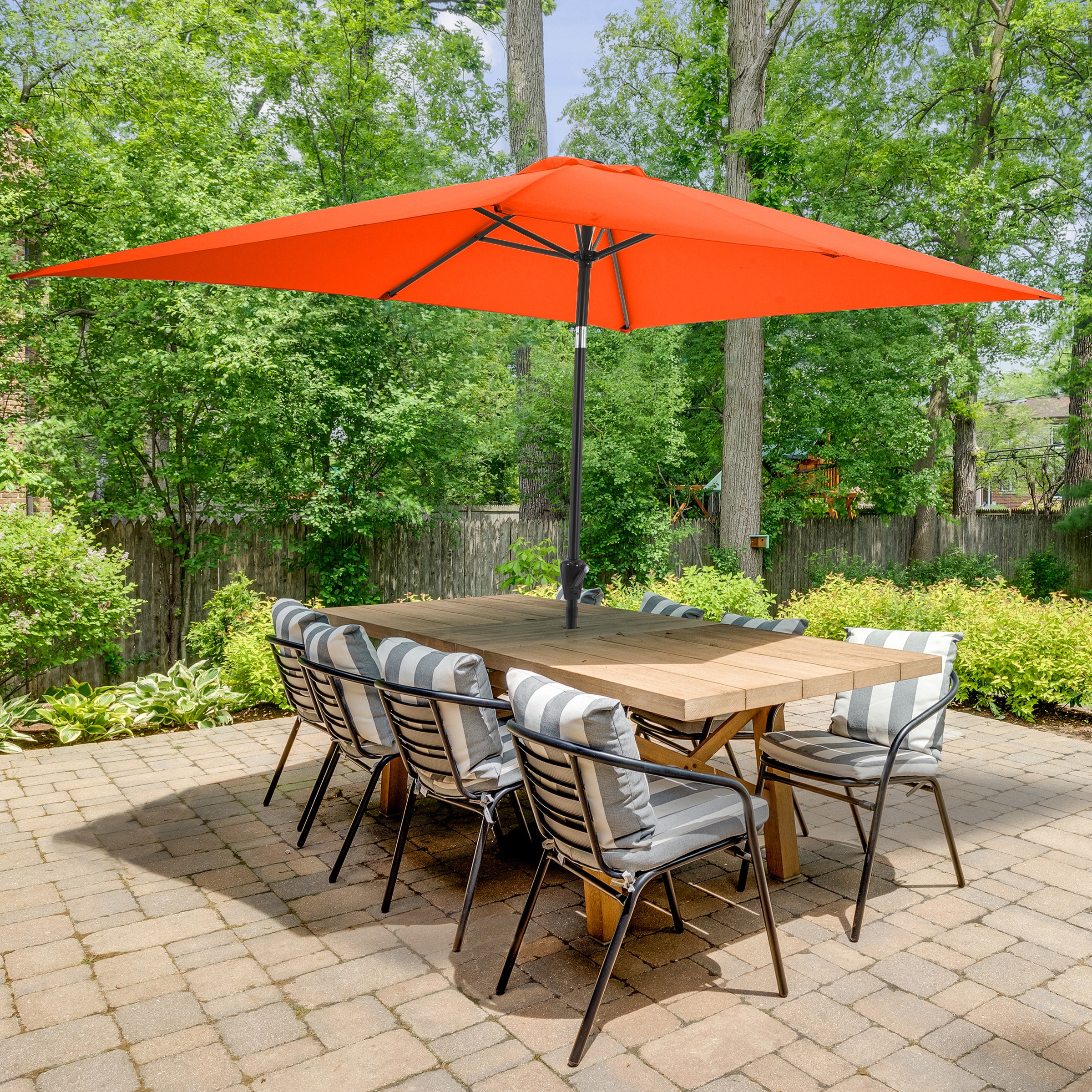 Pure Garden 10 ft Rectangular Orange Patio Umbrella with Push Button ...