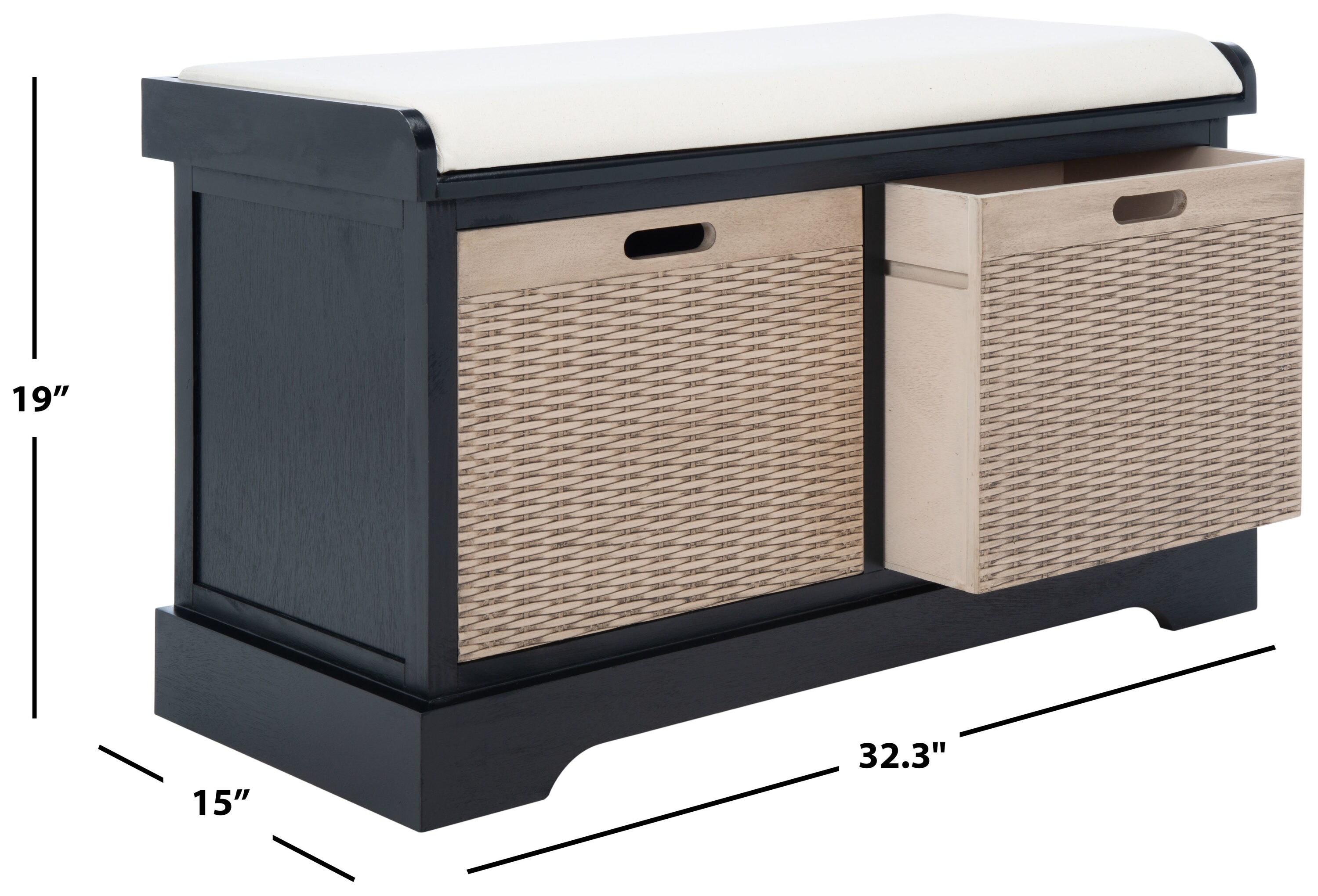 Safavieh Landers Coastal Black Storage Bench with Storage 32.25-in x 15 ...