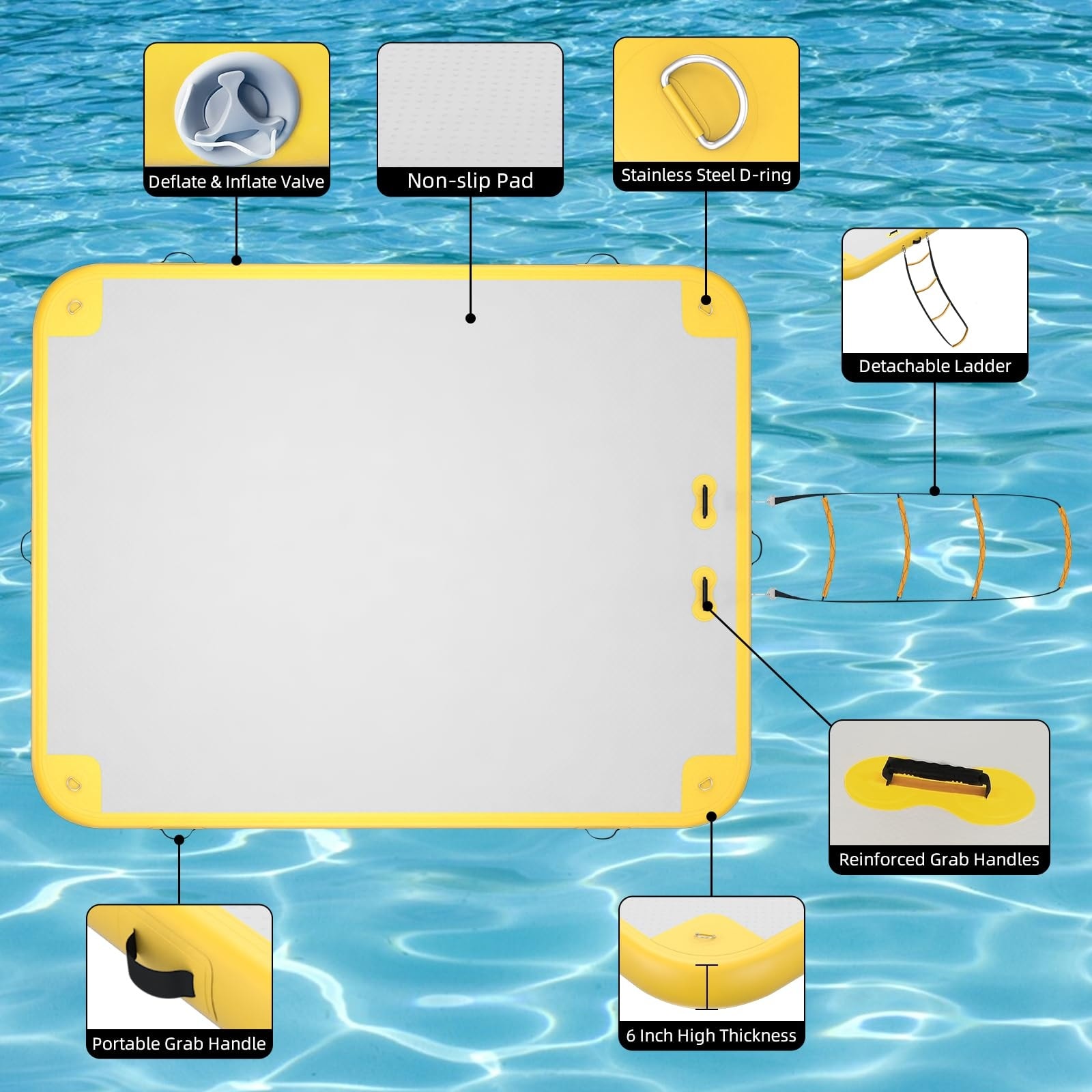 Etokfoks inflatable floating dock platform bright yellow drop stitch ...