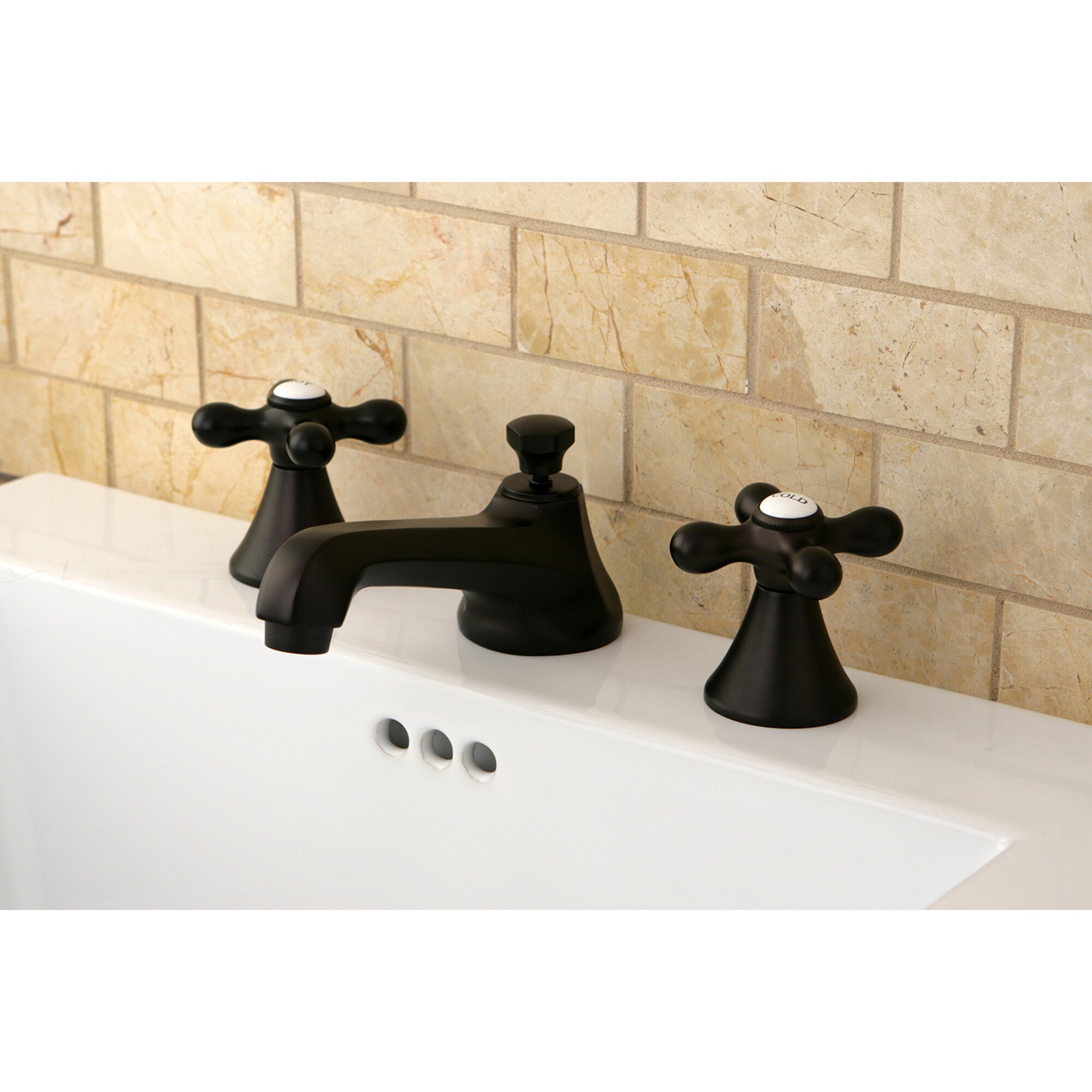 Kingston Brass WLKS4475AX Modern Oil-rubbed bronze Widespread 2-handle Low-arc Residential Handle Bathroom Sink Faucet with Drain