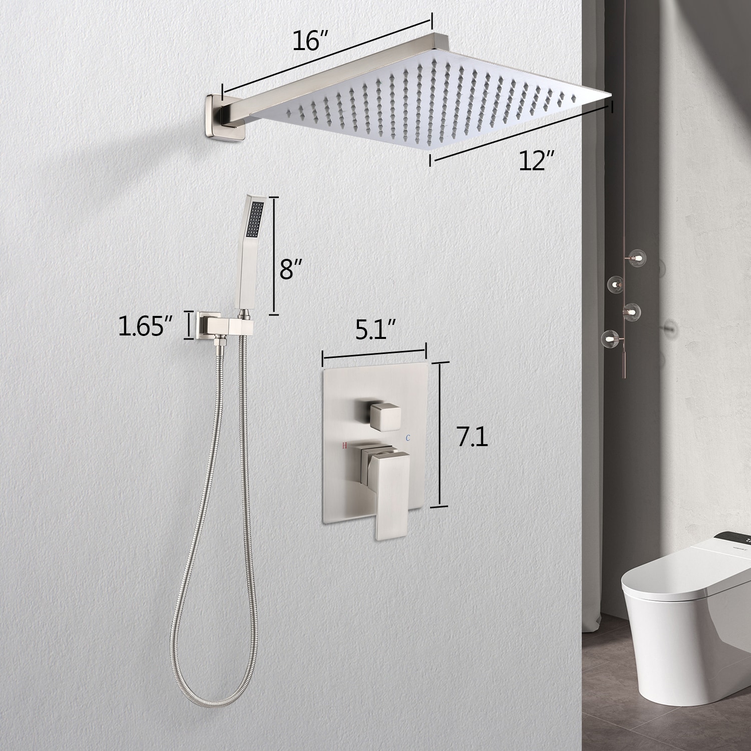 Wooakway FXLS0606-605BATH54 Showerhead-Bar-Panels - View #7