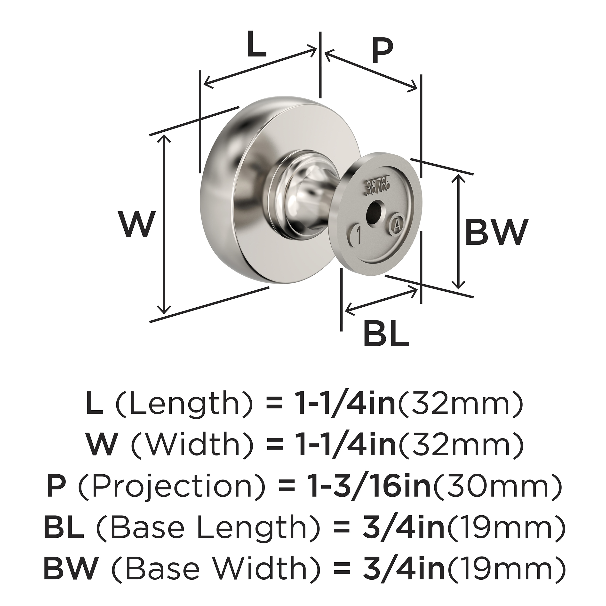 Polished Nickel 1-1/4 inch Cabinet Knob