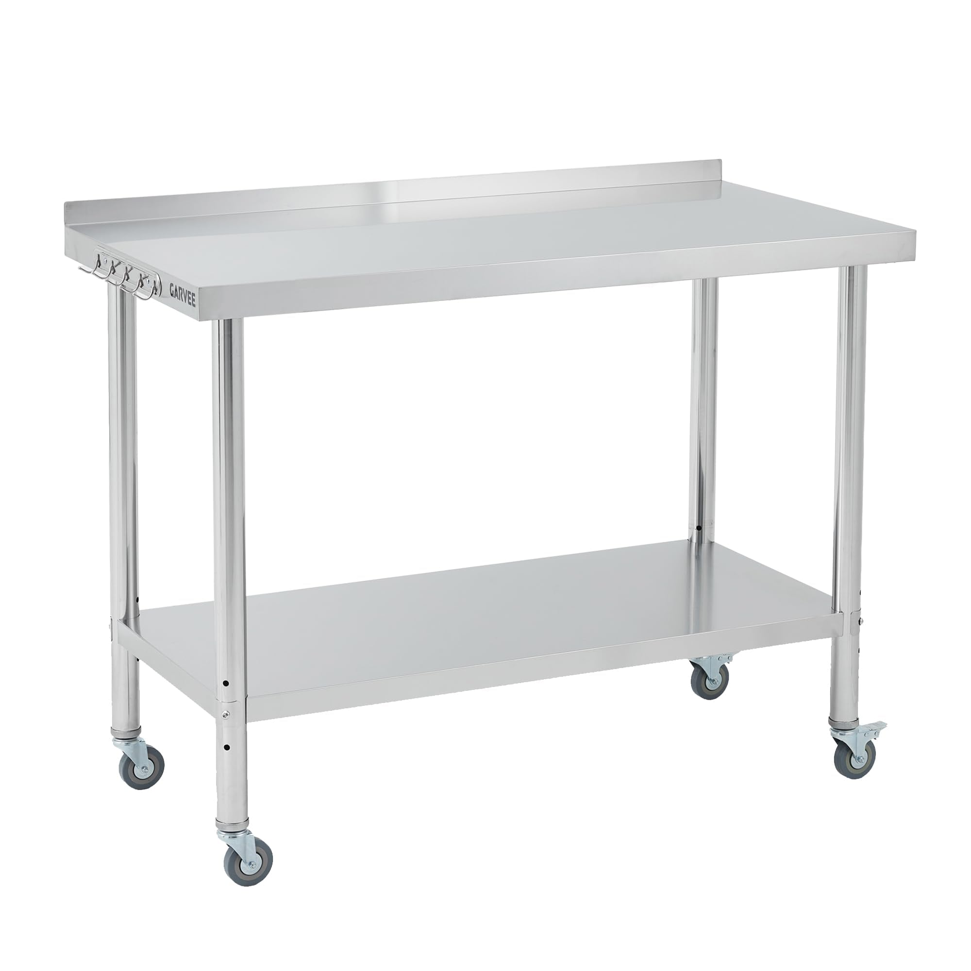 Garvee 60 x 24 x 35 Inch Stainless Steel Commercial Work Table with Right angle side Backsplash and Casters Heavy Duty Kitchen Prep Table for Restaurant and Food Prep
