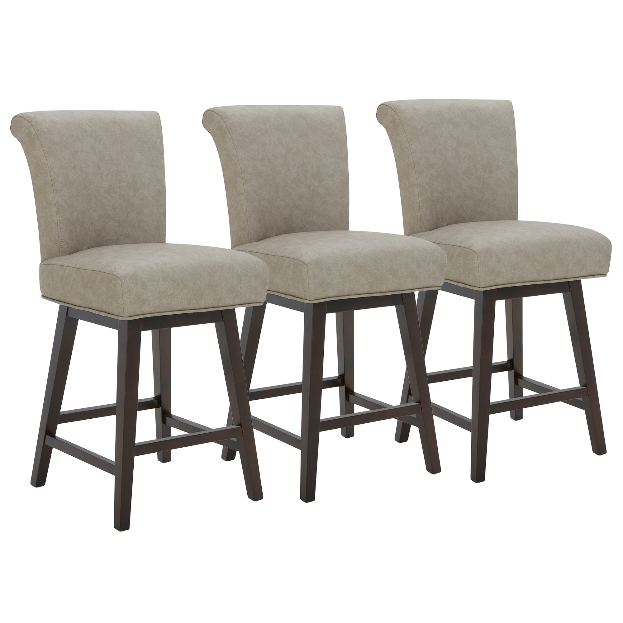 Circle 55 3-LWSY606D-PU152 3 -Set Abbey Stone 26-in H Counter height Square seat Upholstered Swivel Wood Bar Stool and Back