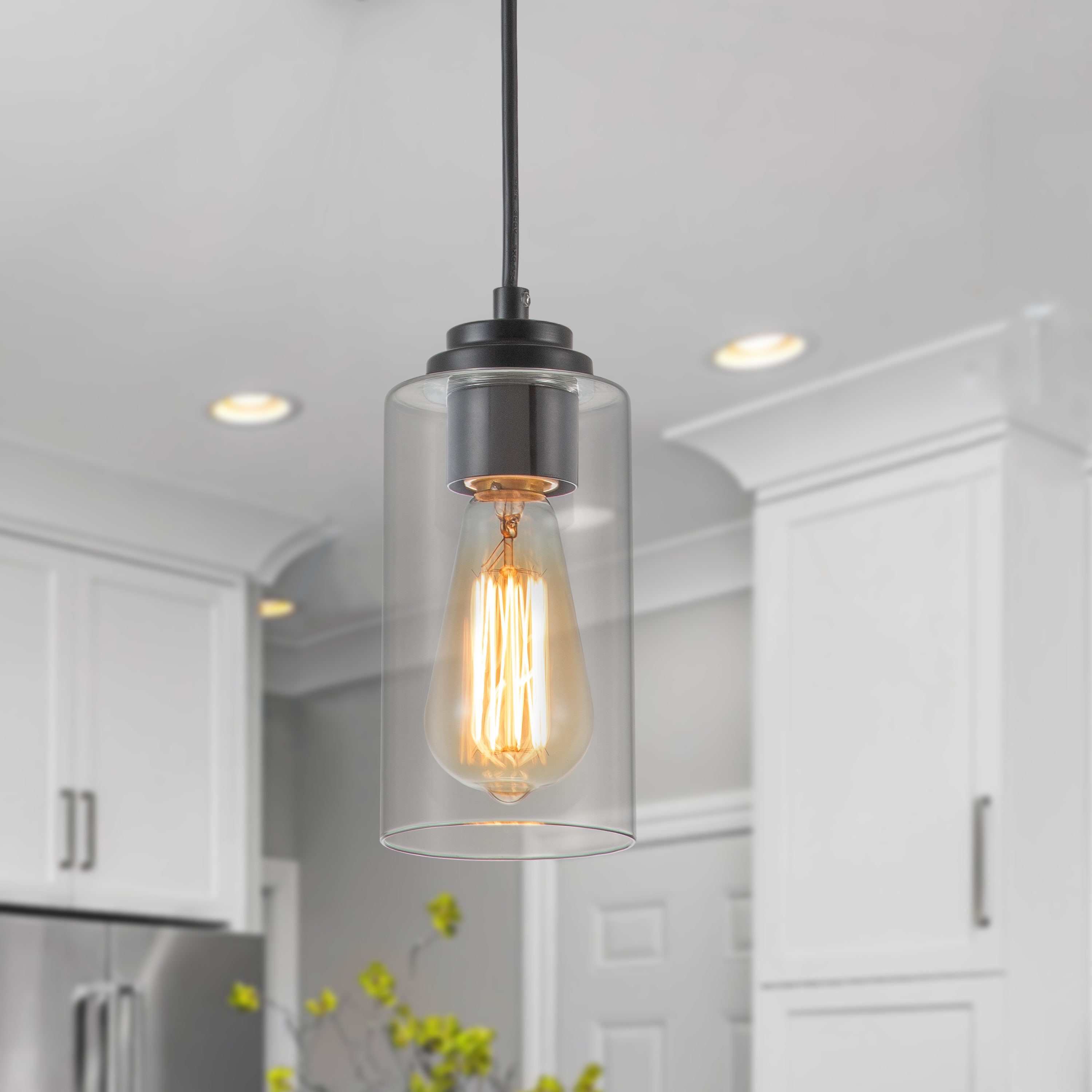 Black and Nickel Mini Pendant Light with Clear Glass Shade
