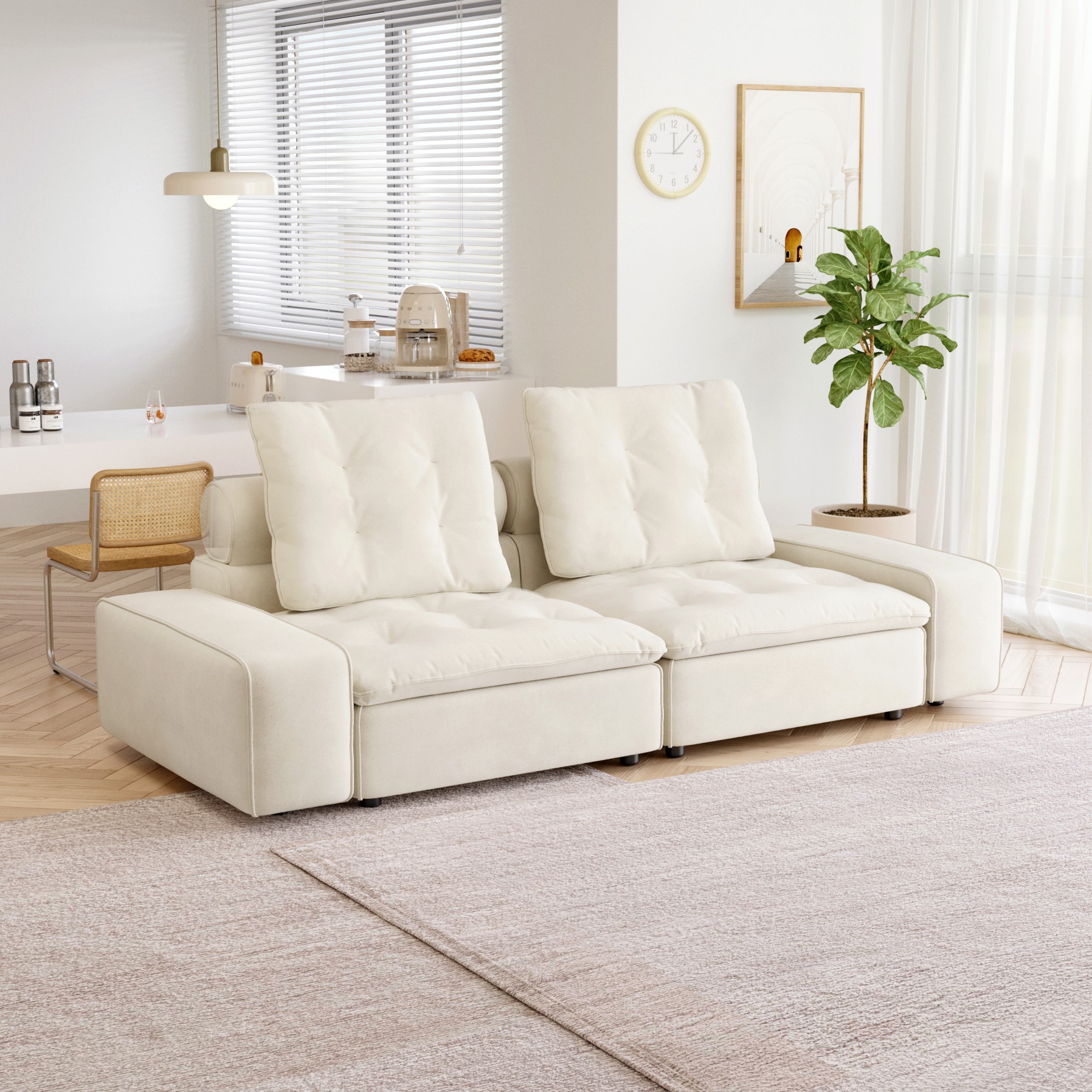 BuotiqHom DH-S2-136BE 102-in Modern Beige Velvet 2 -seater Loveseat