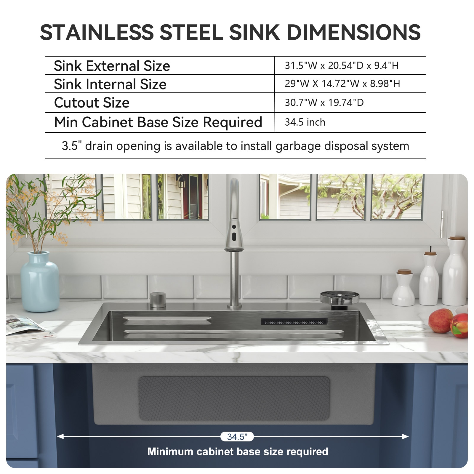Lordear Drop-in 31.5-in x 20.5-in Stainless steel Single bowl 16