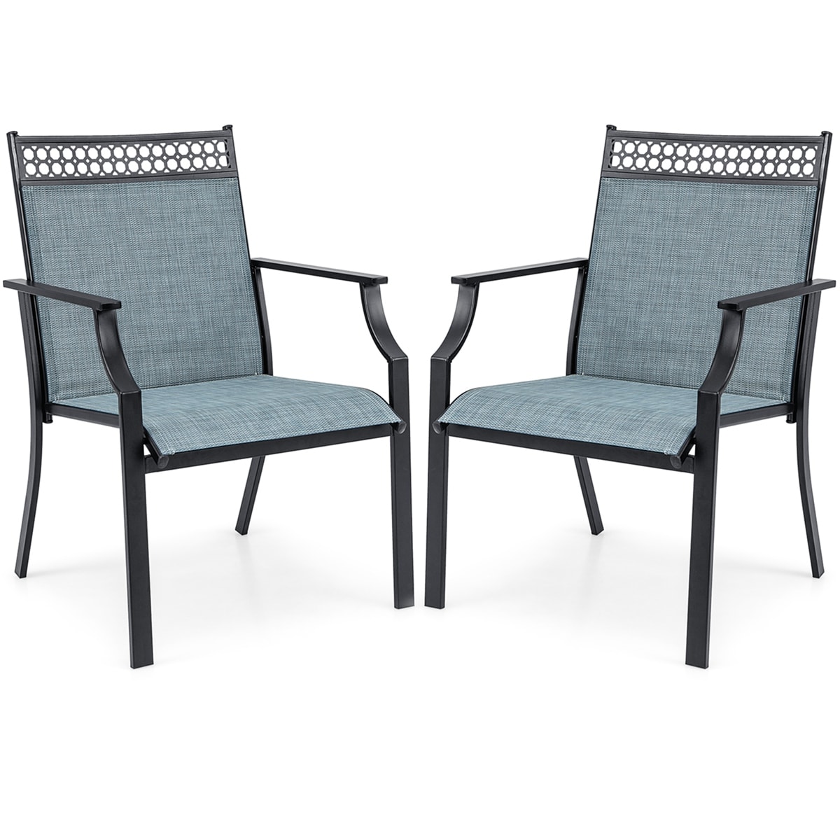 Costway NP11362BL-2 Patio Chairs Set of 2 with All Weather Breathable Fabric High Backrest Blue