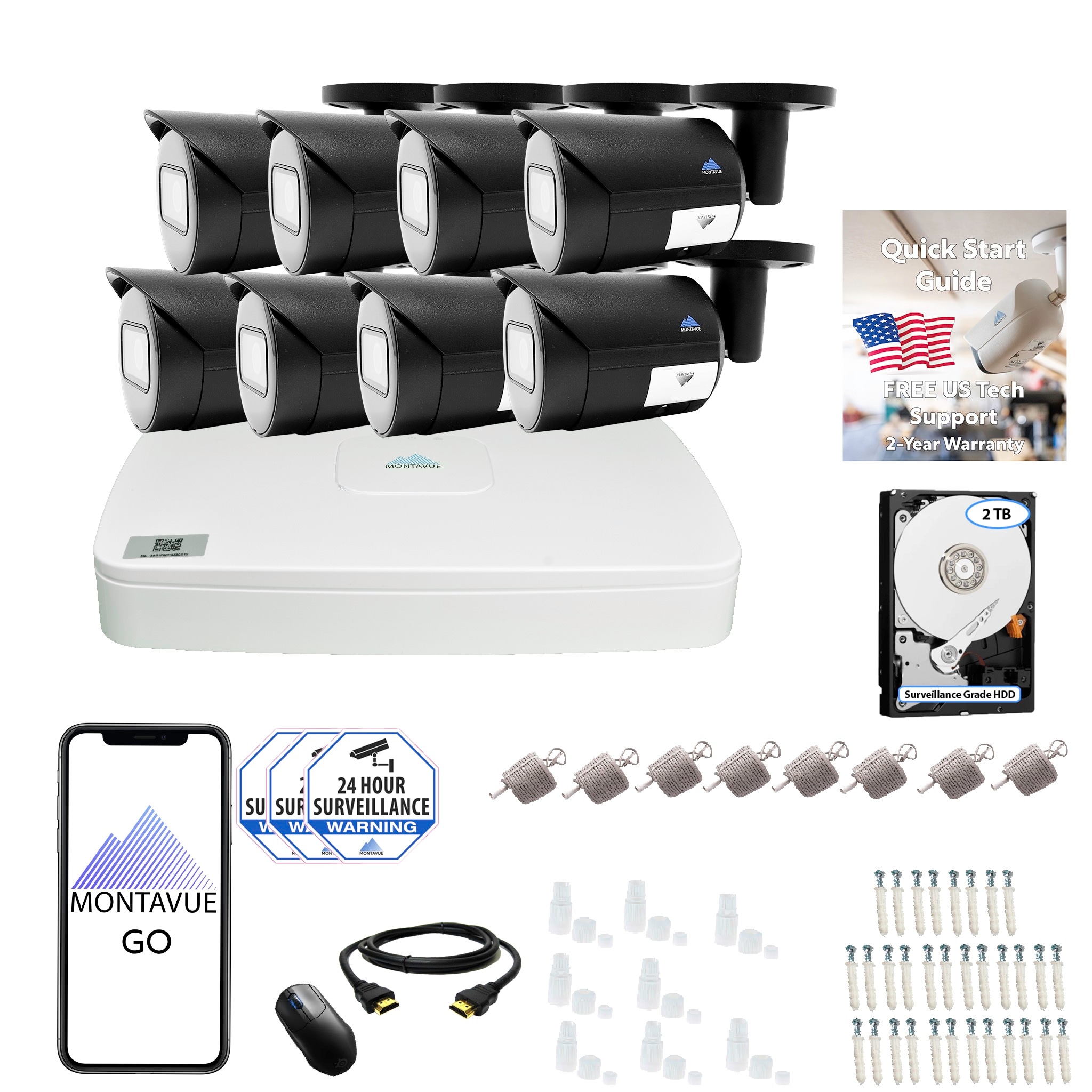 Montavue MTIP8082-84KB-B 8105 Indoor/Outdoor 8-Camera 4K Hardwired Bullet 2Tb Hard Drive Security Camera System