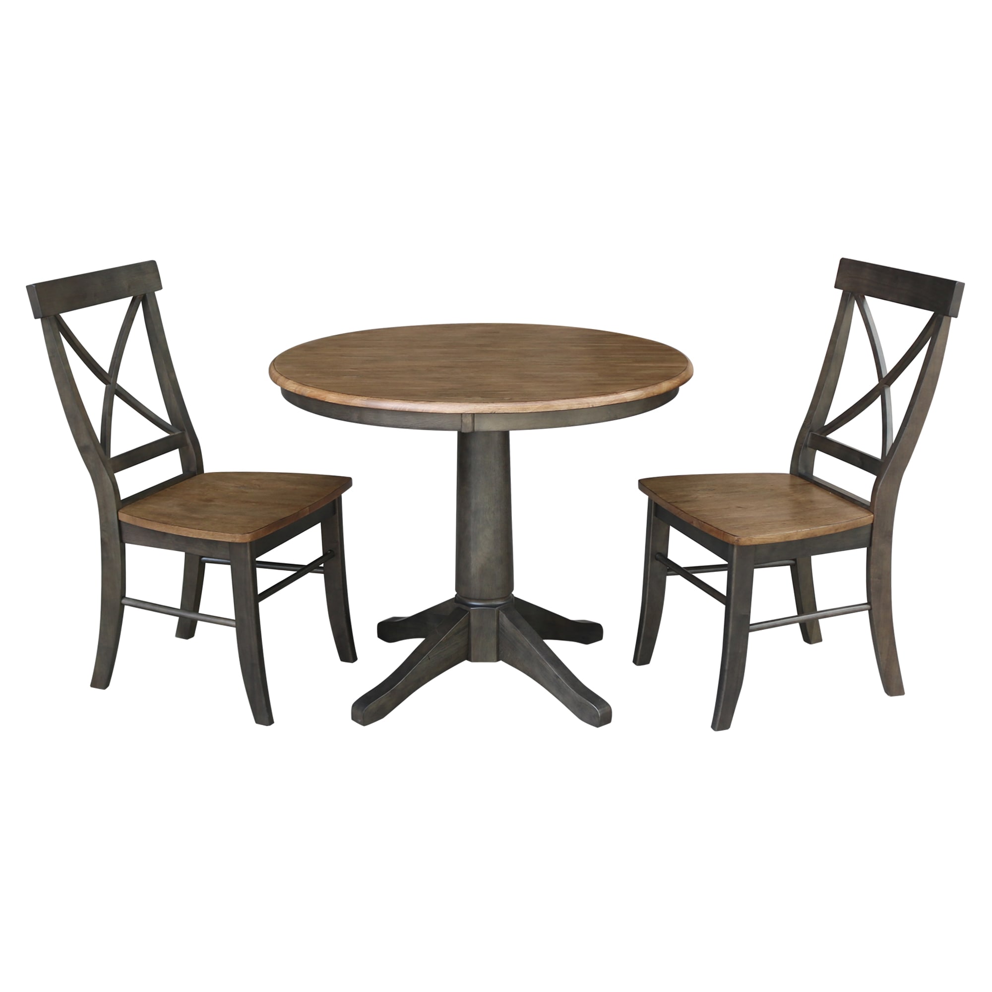 International Concepts 5-Piece Dining Set with 36 inch Round Extension Table and 4 Counter Height Stools, Hickory/Washed Coal