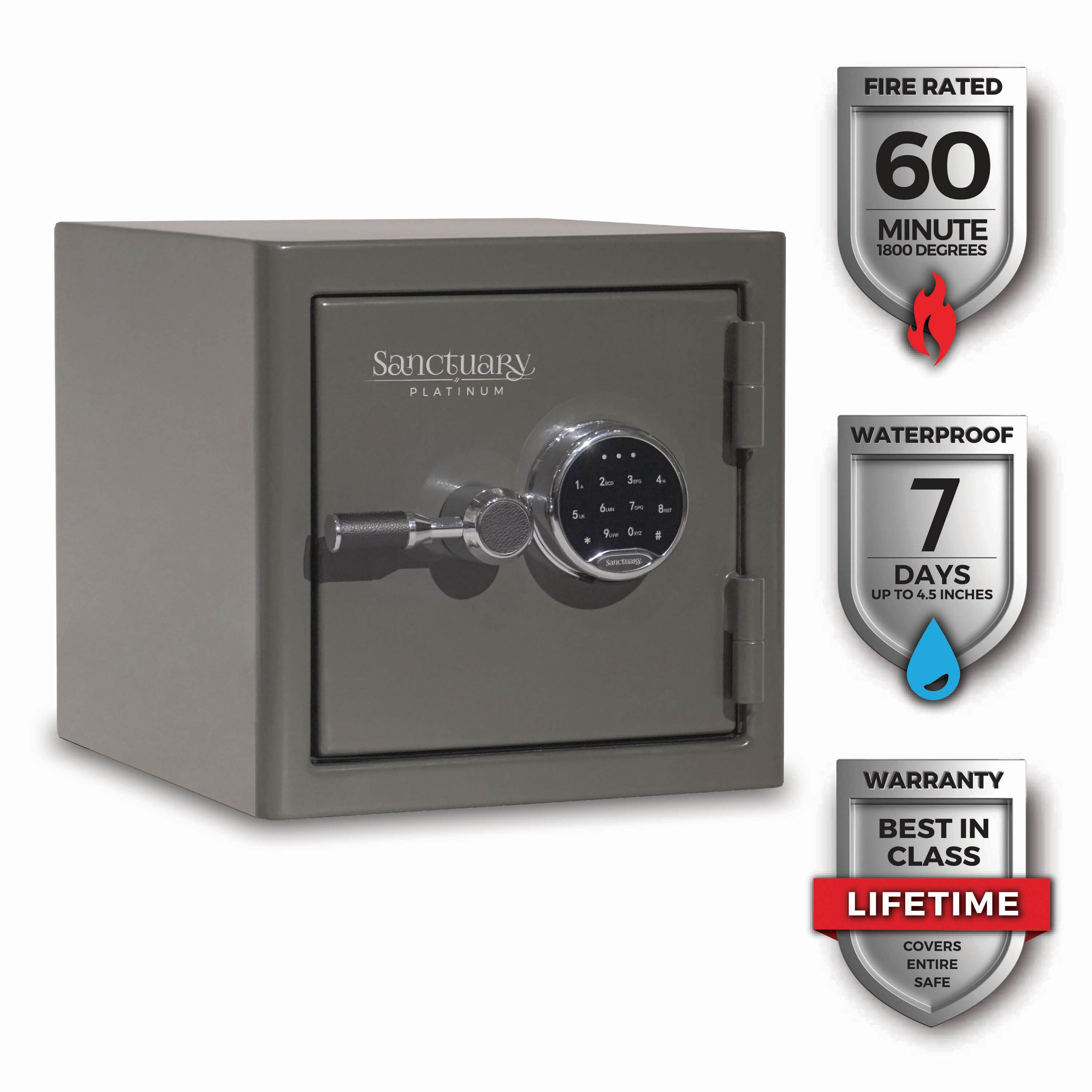 Sanctuary Platinum Series 1.02 CuFt. Capacity Fire/Waterproof Safe with Illuminated E-Lock Sanctuary Platinum Series 1.02 CuFt. Capacity Fire/Waterproof Safe with Illuminated E-Lock