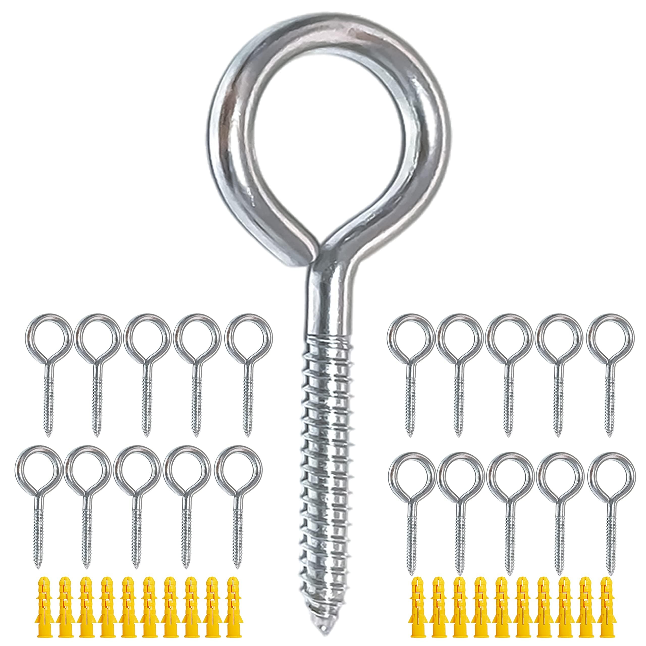 Etokfoks  20 Pack 304 Stainless Steel Heavy Duty Self Tapping Eye Screws 3 2 in with 1 73 in Thread Indoor Outdoor