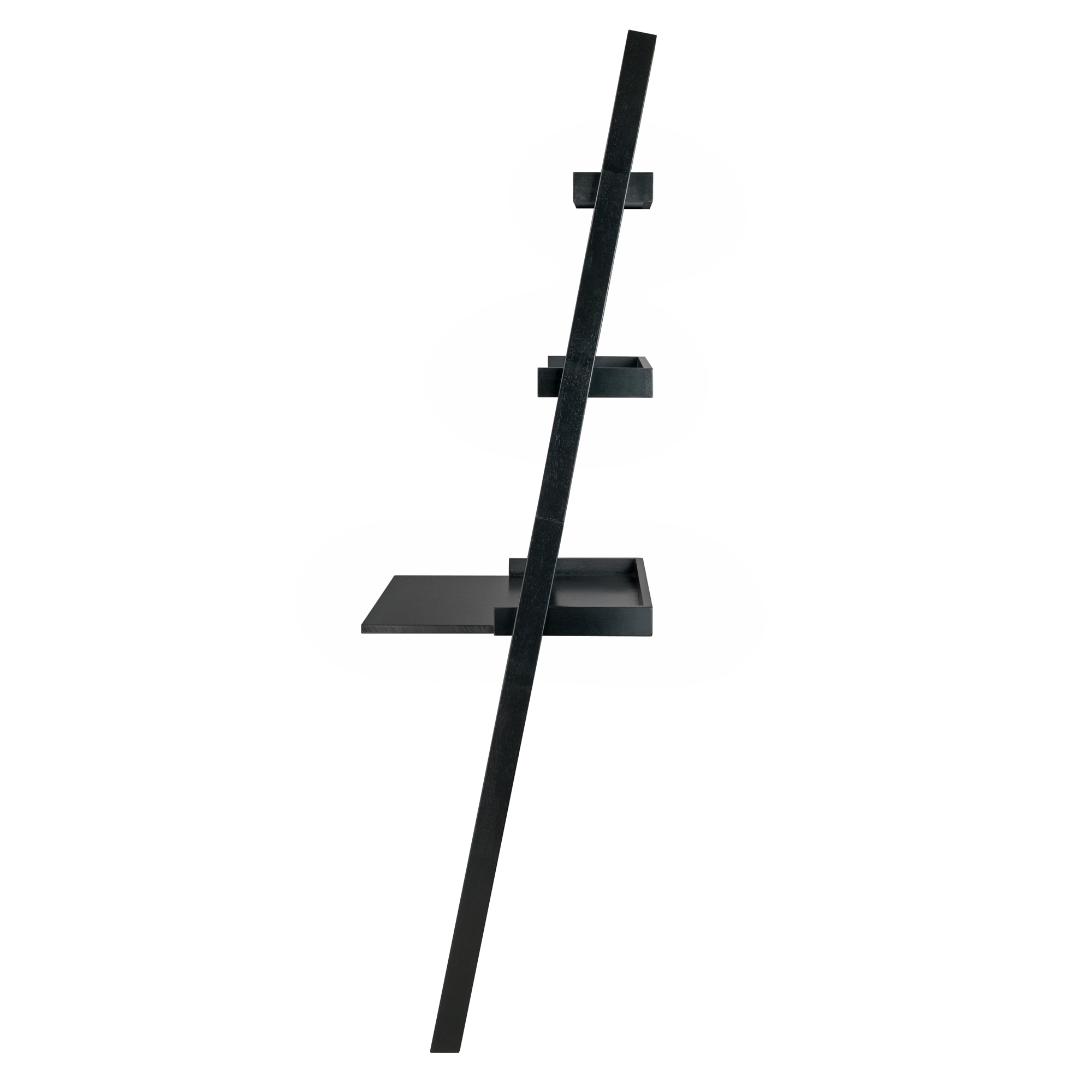 Sleek Black Wood Composite Leaning Desk with 2 Shelves