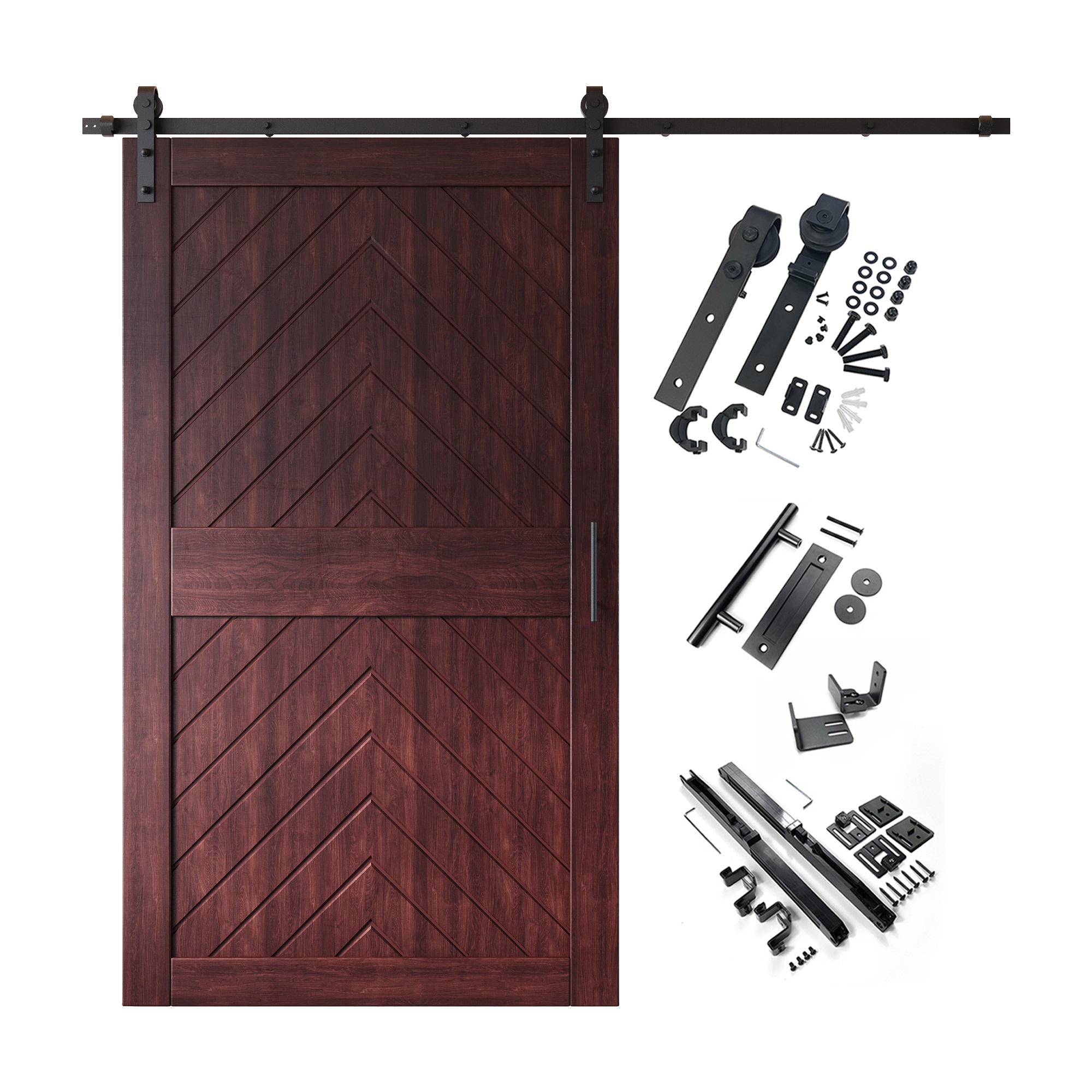 HOMACER YT1H090C-JT1-4284-RD 42-in x 84-in Red Mahogany Herringbone Pine Wood Solid core Single Barn Door (Hardware Included)