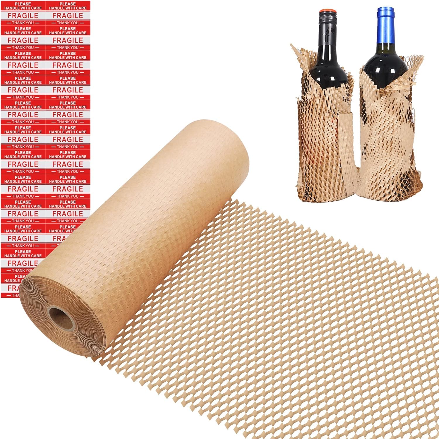 Adrinfly  Honeycomb Packing Paper Wrap 12 Inch x 200 Foot Roll Eco Friendly Biodegradable Cushioning for Moving Shipping Gifts Includes 20