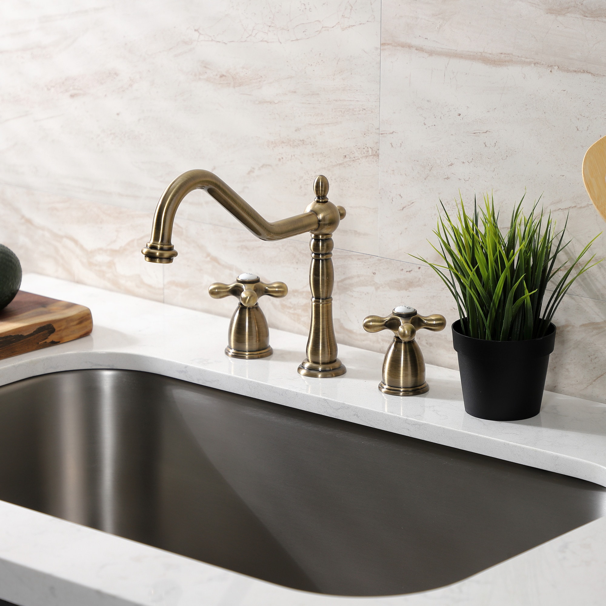 Kingston Brass EB1793AXLS New Orleans Vintage brass Double Handle Deck-mount Bridge Kitchen Faucet