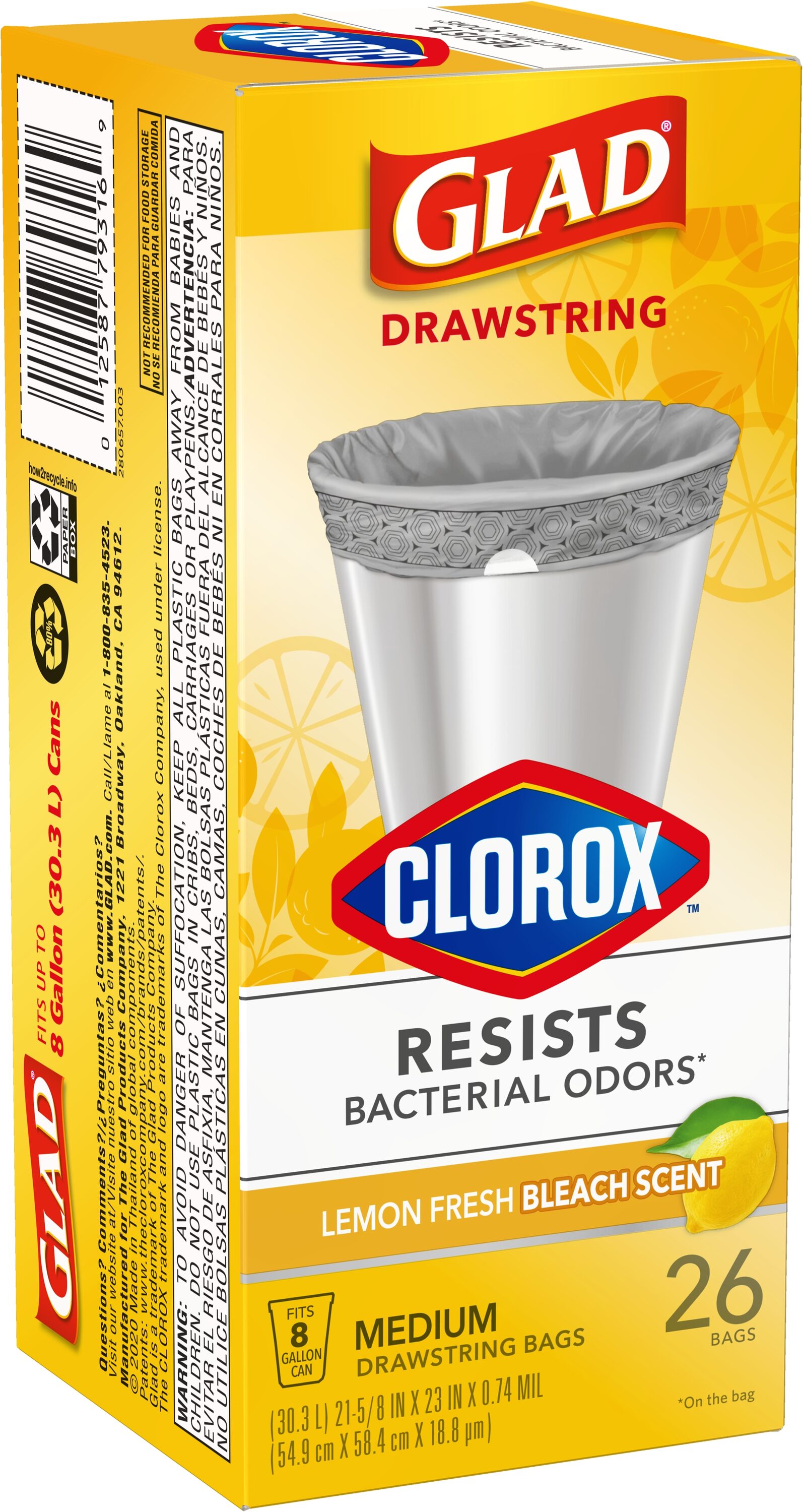 Glad with Clorox® Small Drawstring Trash Bags Lemon Fresh Bleach