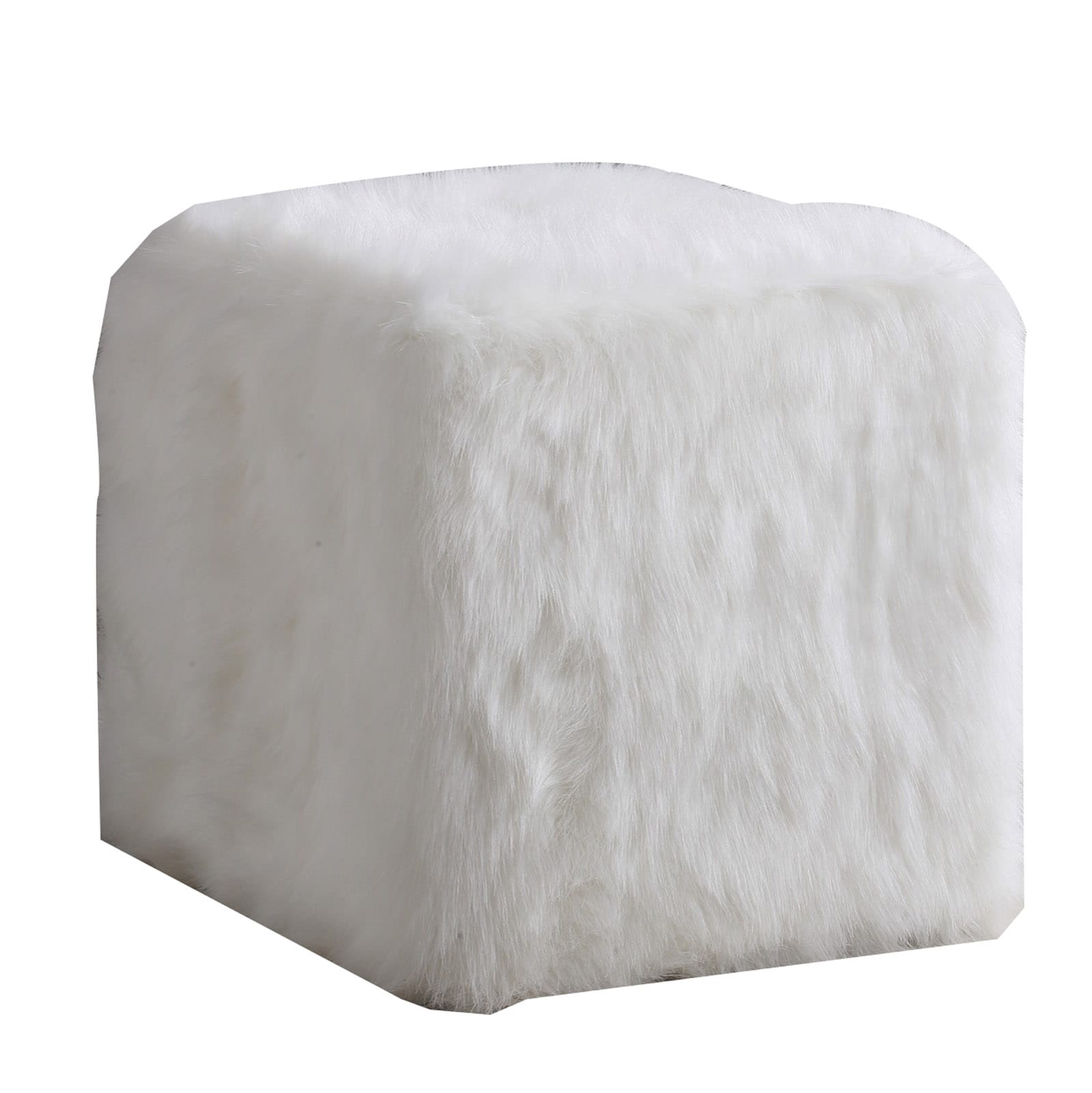 Benzara Contemporary White Furry Square Upholstered Ottoman for Living ...