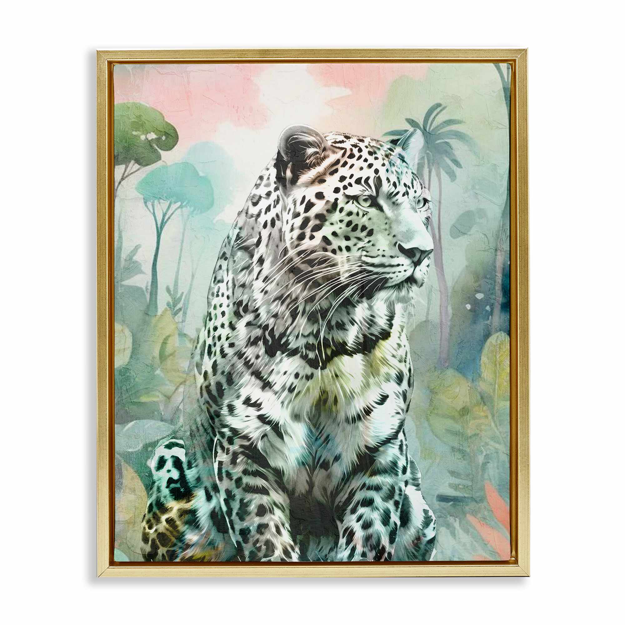 Stupell Industries BS-081-FFG-24X30 Leopard Gazing in Jungle Floating Frame design by Kim Allen
