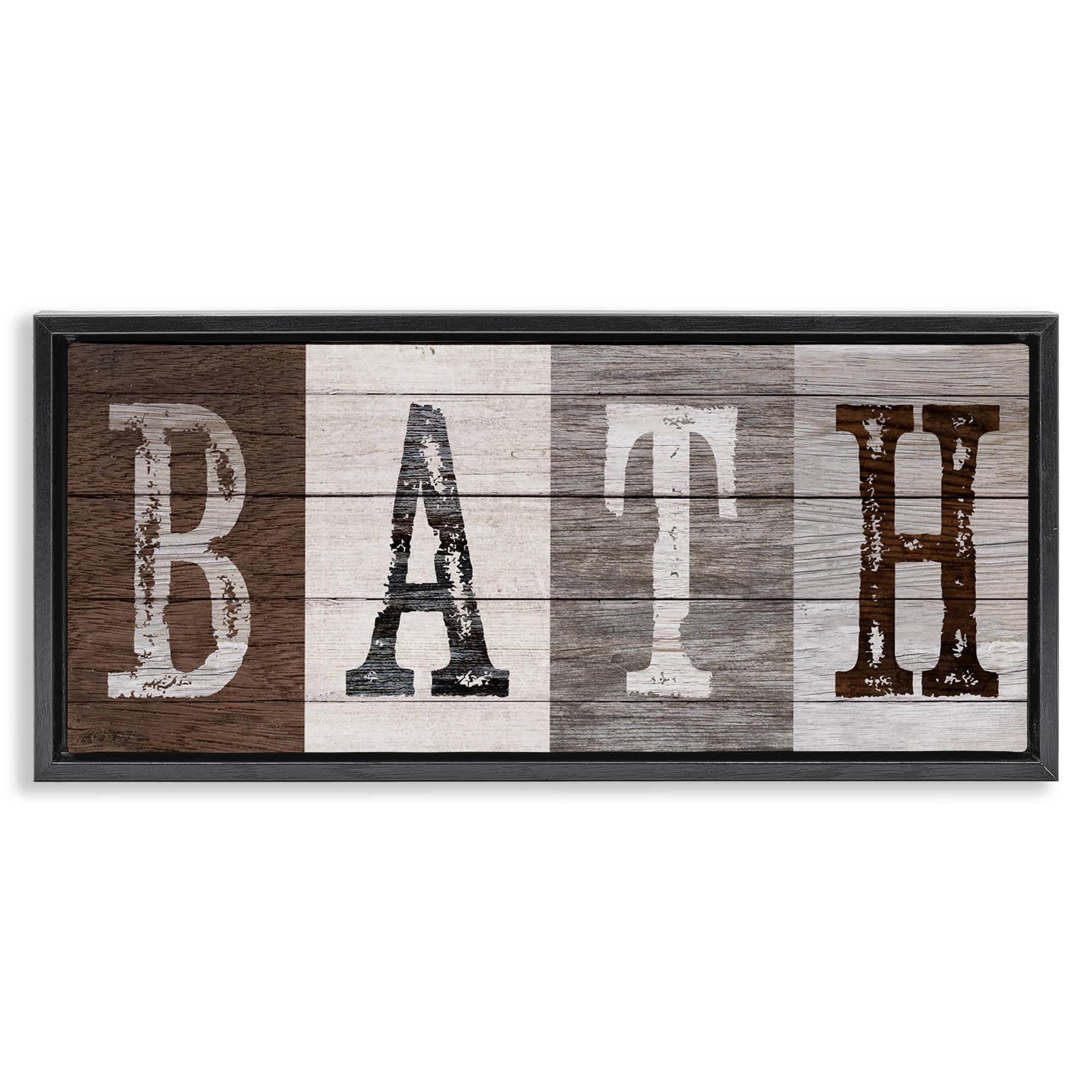 Stupell Industries BT-951-FFB-13X30 Rustic Bath Letters Floating Frame design by Susan Arnot