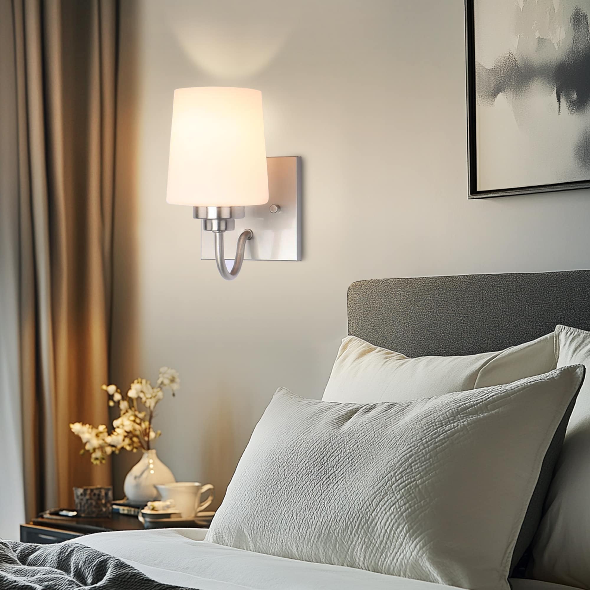 LTMATE LSWL027-BN JAZAVA 4.72-in W 1 -Light Matte Nickel Mid-century Wall Sconce