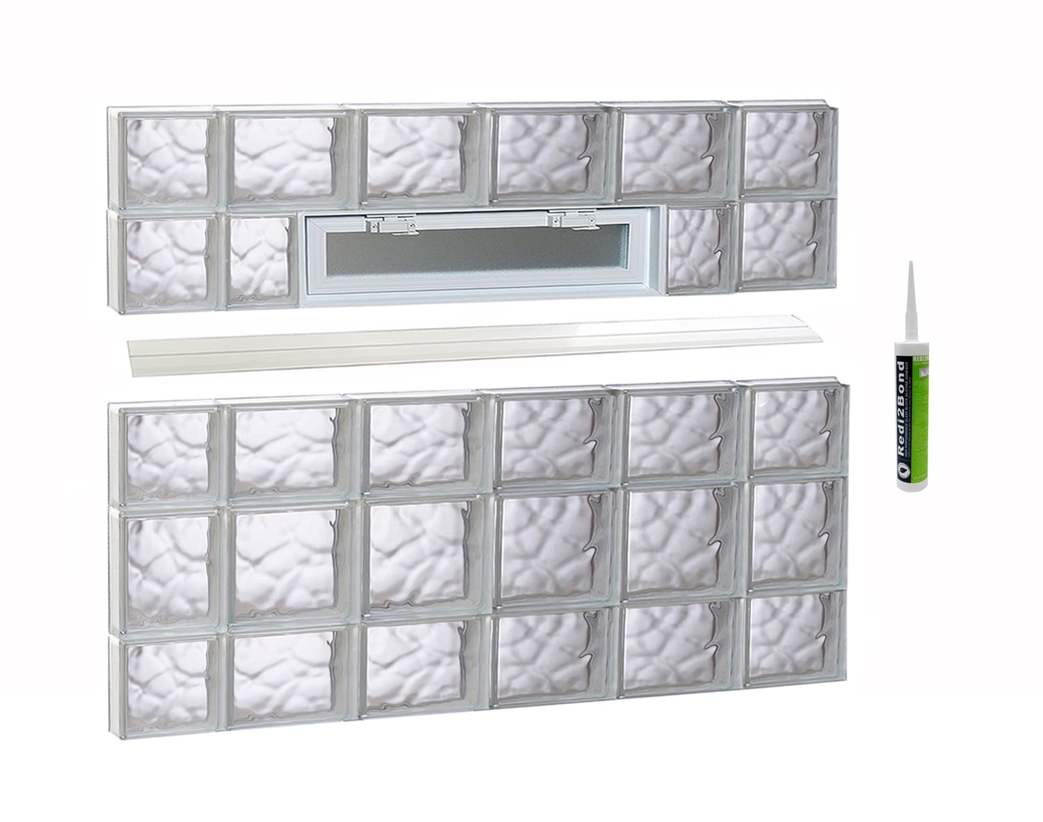 REDI2SET V4434DC Wavy Glass 42-1/2-in x 32-3/4-in Frameless Replacement Vented Glass Block Window