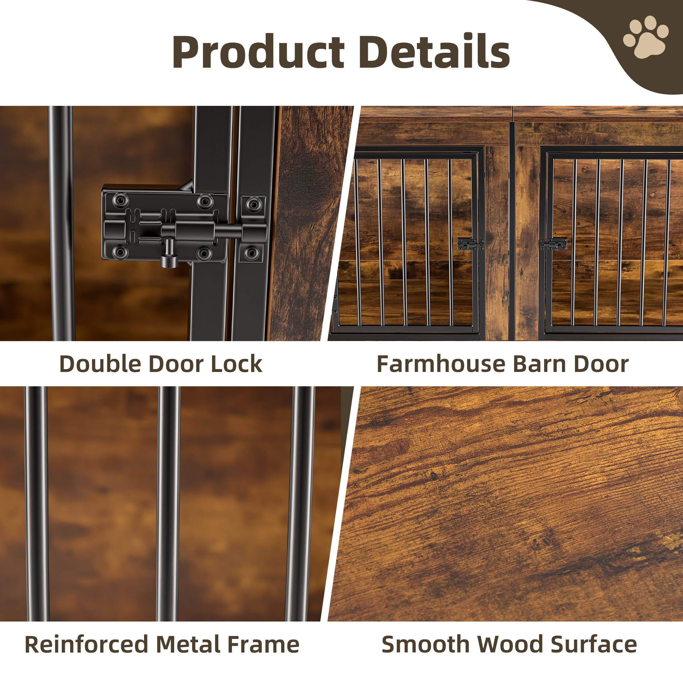 Sweetcrispy Wooden Double Dog Crate Furniture for Medium Dogs Heavy ...
