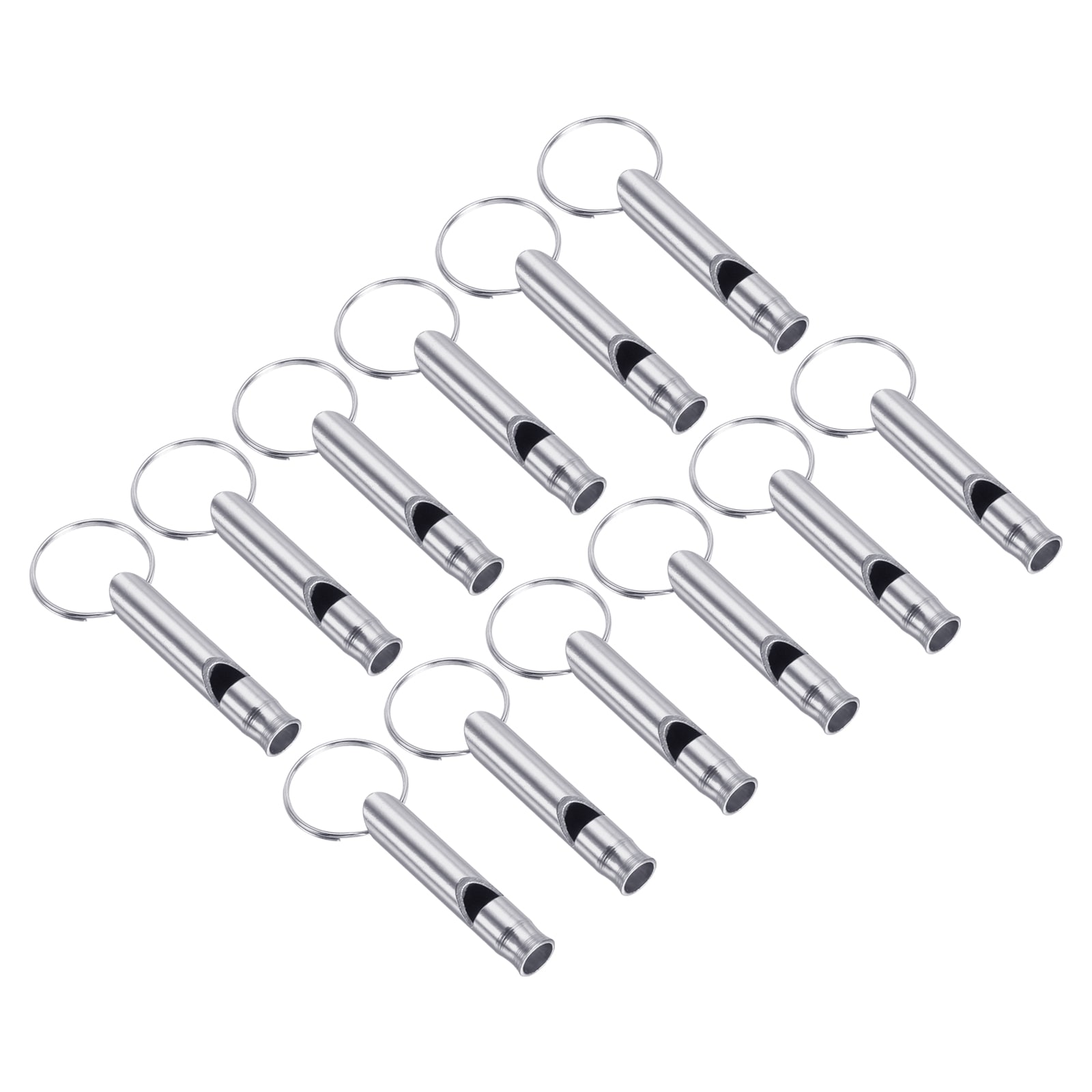 PATIKIL Emergency Whistle 12pcs Loud Sound Aluminum Keychain Whistles Outdoor Safety Survival Whistle for Boating Camping Hiking Silver