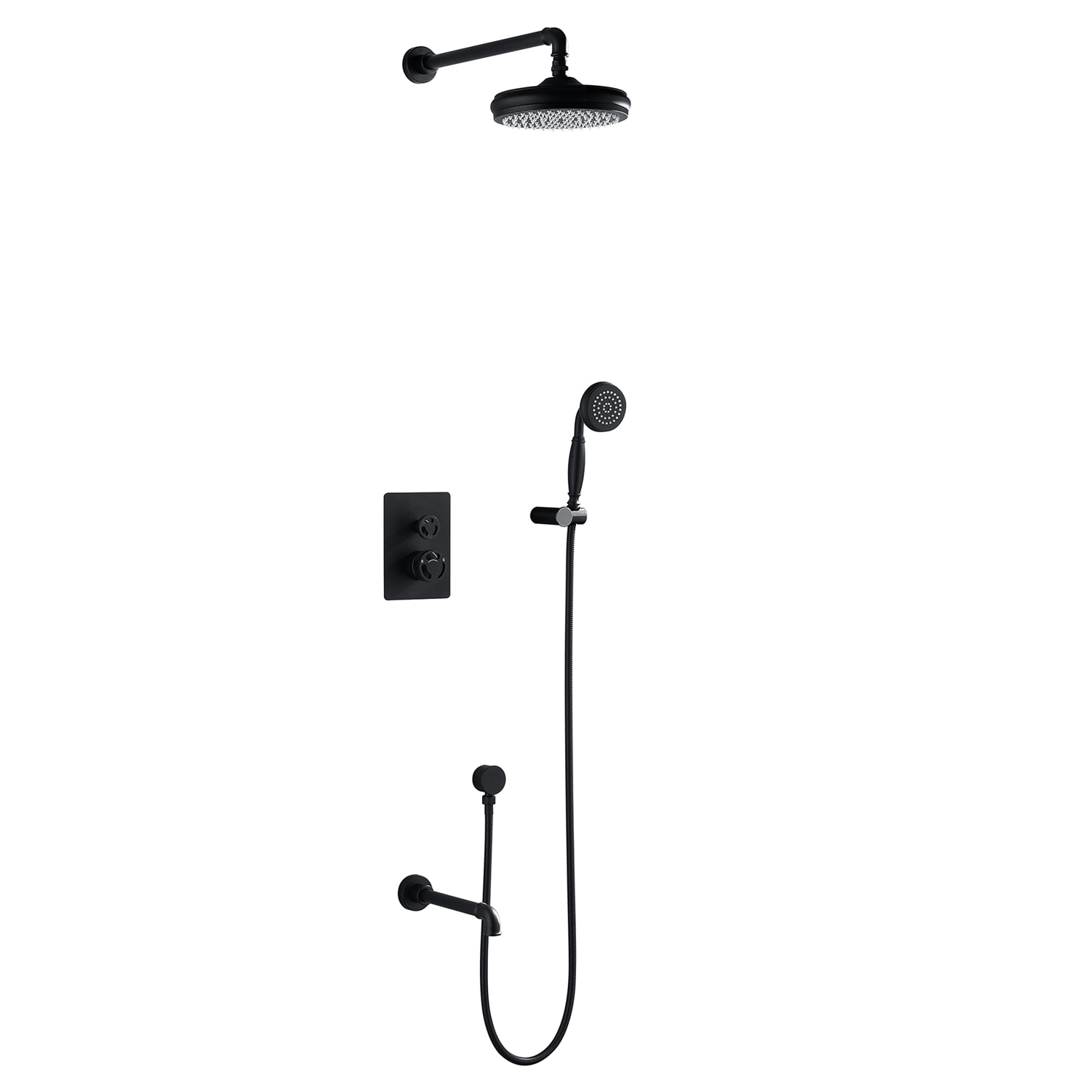 WELLFOR JSBR6 Matte Black 8-in Dual Head Built-In Shower Faucet System with 3-way Diverter ( Ceramic Disc Valve Included )