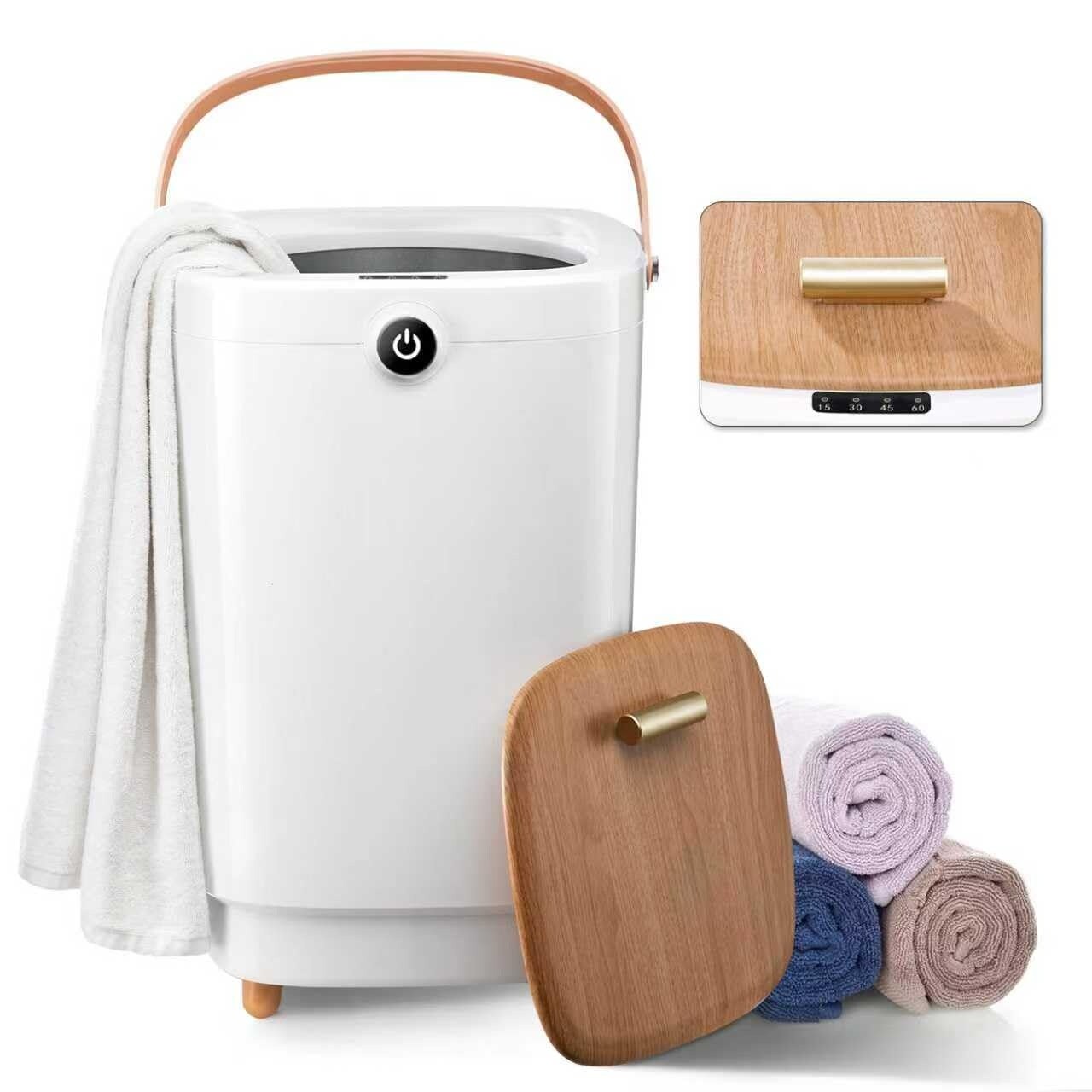 Etokfoks  Luxury Large Spa Towel Warmer Bucket Fits Two 40 x 70 Inch Oversized Towels Four Timers Fast Heating Lightweight Design Yellow