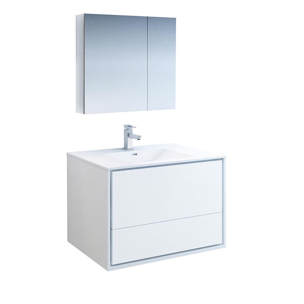 Fresca FVN9236WH Catania 36-in Glossy white Single sink Floating Bathroom Vanity with White Acrylic Top