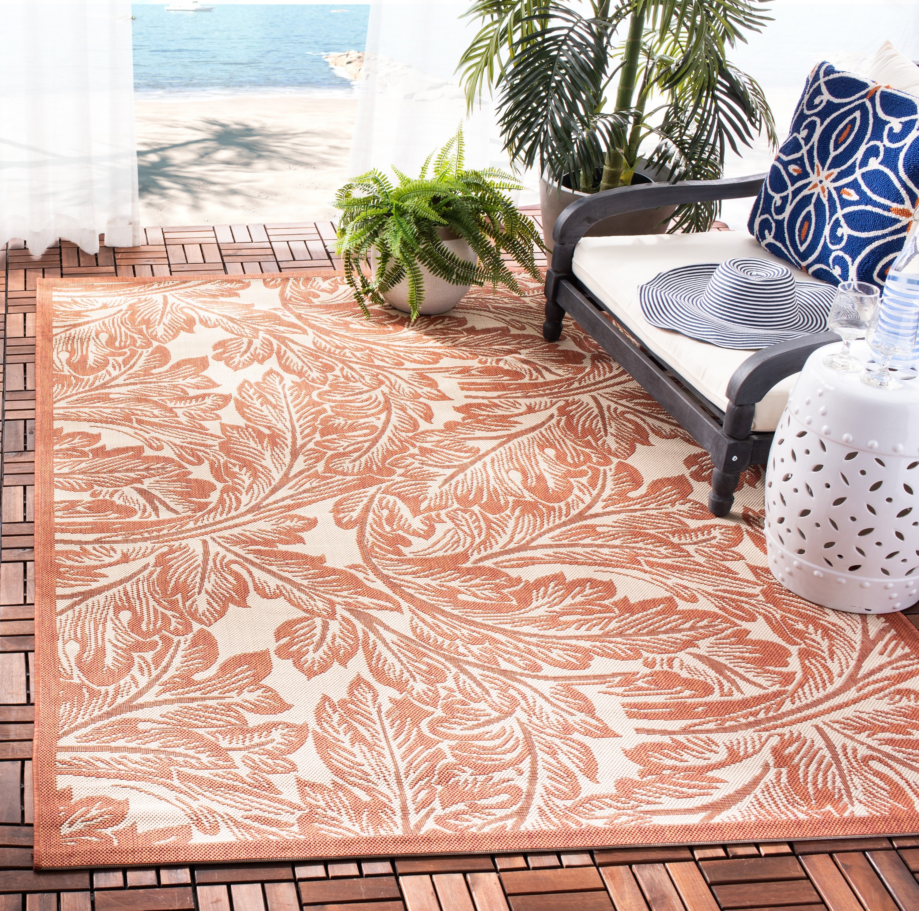 Safavieh CY2996-3201-3 Courtyard Morel 3 x 5 (ft) Loomed Polypropylene Natural/Terra Rectangular Indoor/Outdoor Floral/Botanical Coastal Throw rug