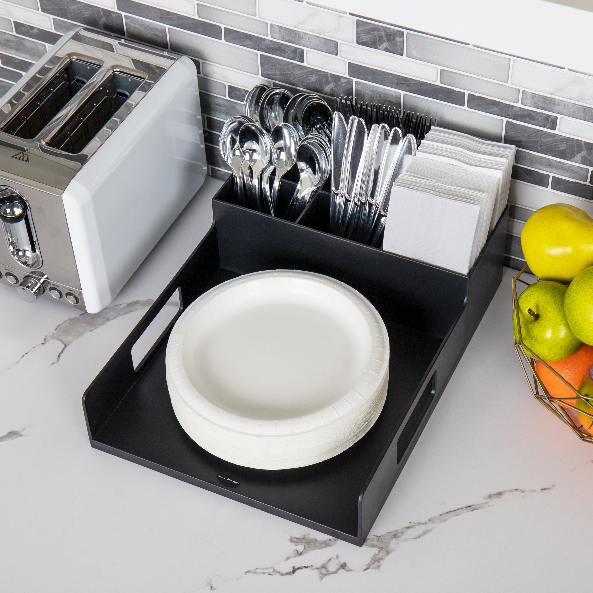 Black Plastic 7-Compartment Cutlery Organizer Tray