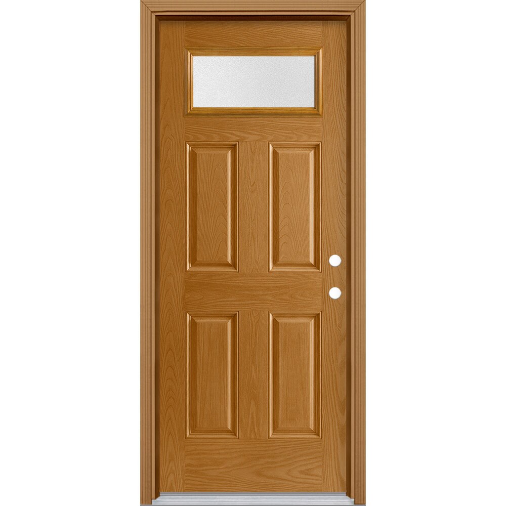 Masonite 628885 Pear Textured Glass 32-in x 80-in x 4-9/16-in Fiberglass 1/4 lite Left-hand inswing Oakcrest Stained Prehung Front Door with Brickmould Insulating core