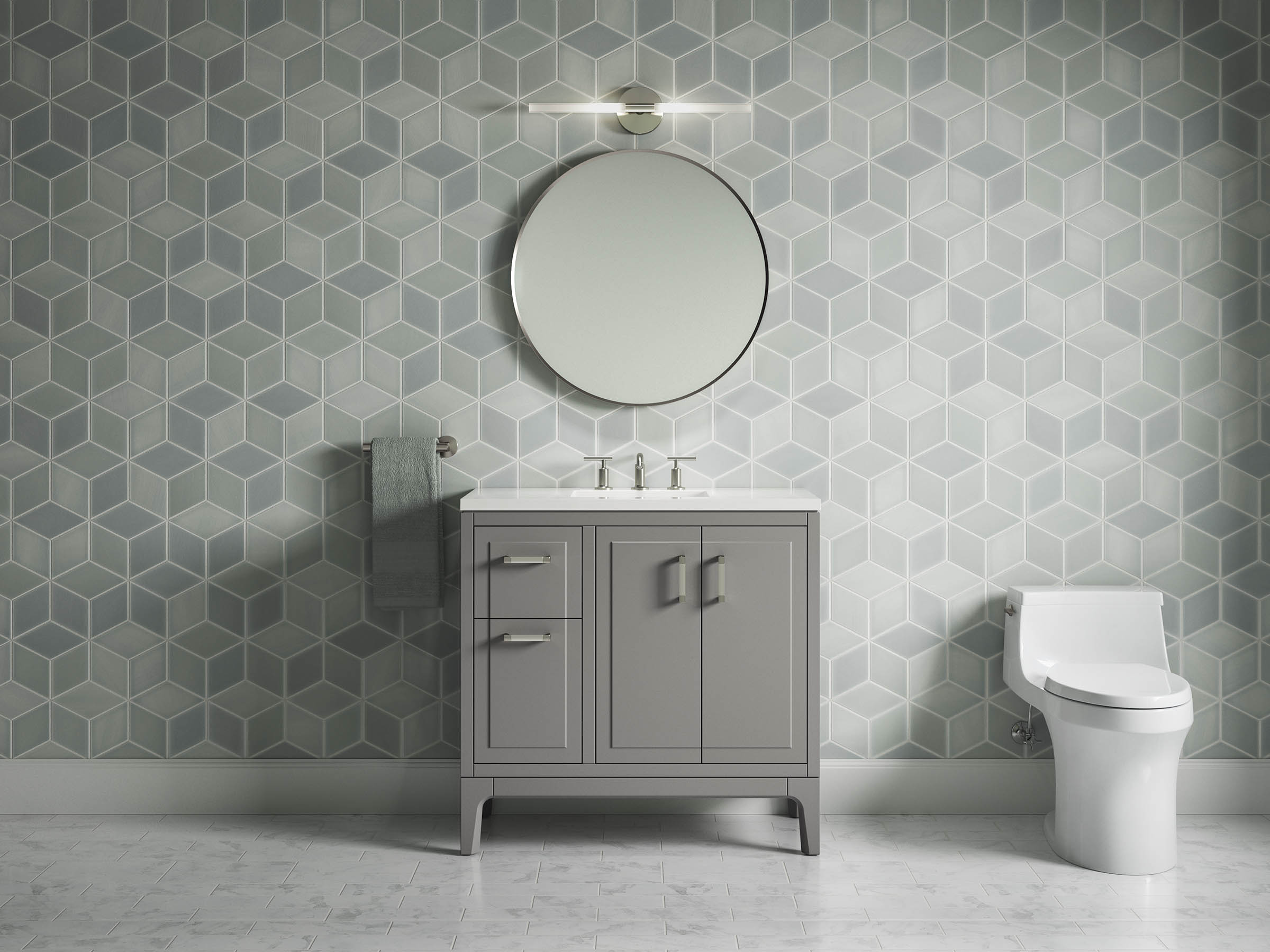 KOHLER 33553-ASB-1WT Seer 36-in Mohair Grey Undermount Single sink Bathroom Vanity with Mohair Grey Quartz Top