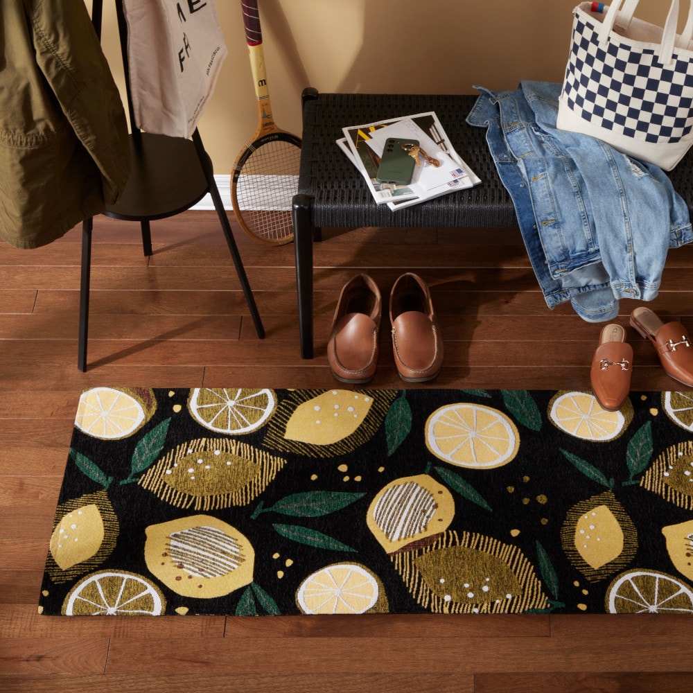 Town & Country Living 3A-E007-450 24-in x 72-in Black Polyester Non-Slip Grip Indoor Decorative Spring Door Mat