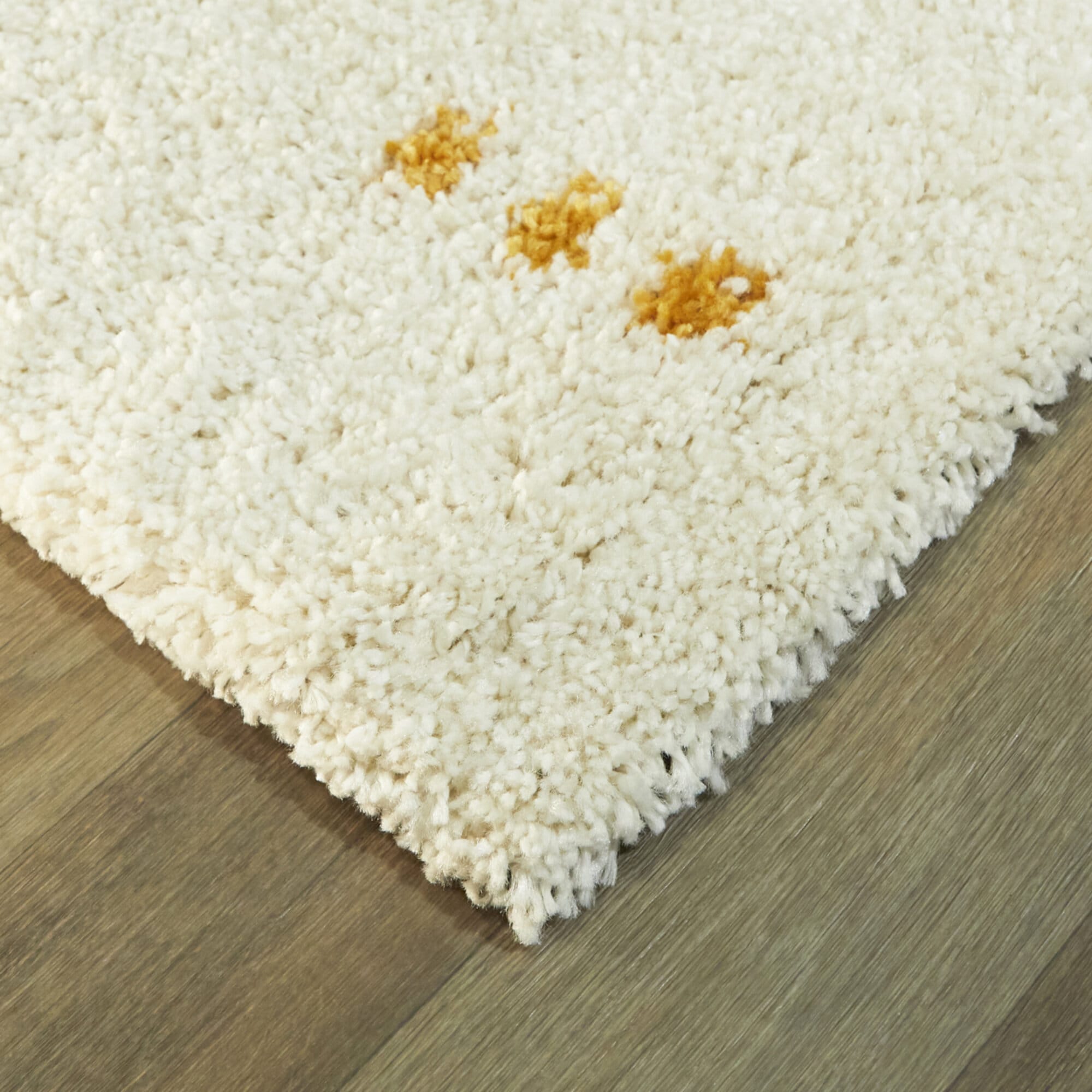 Cream and Yellow Sun Spot Kids' Rectangular Synthetic Rug 5' x 7'