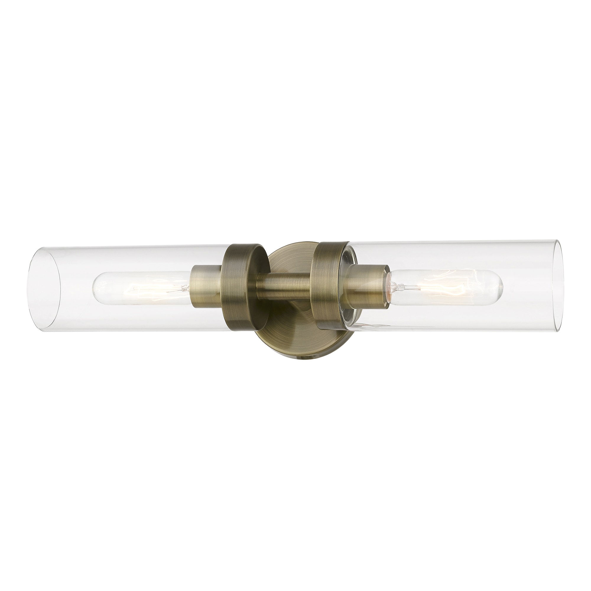 Antique Brass 2-Light Vanity Sconce with Clear Glass Shades