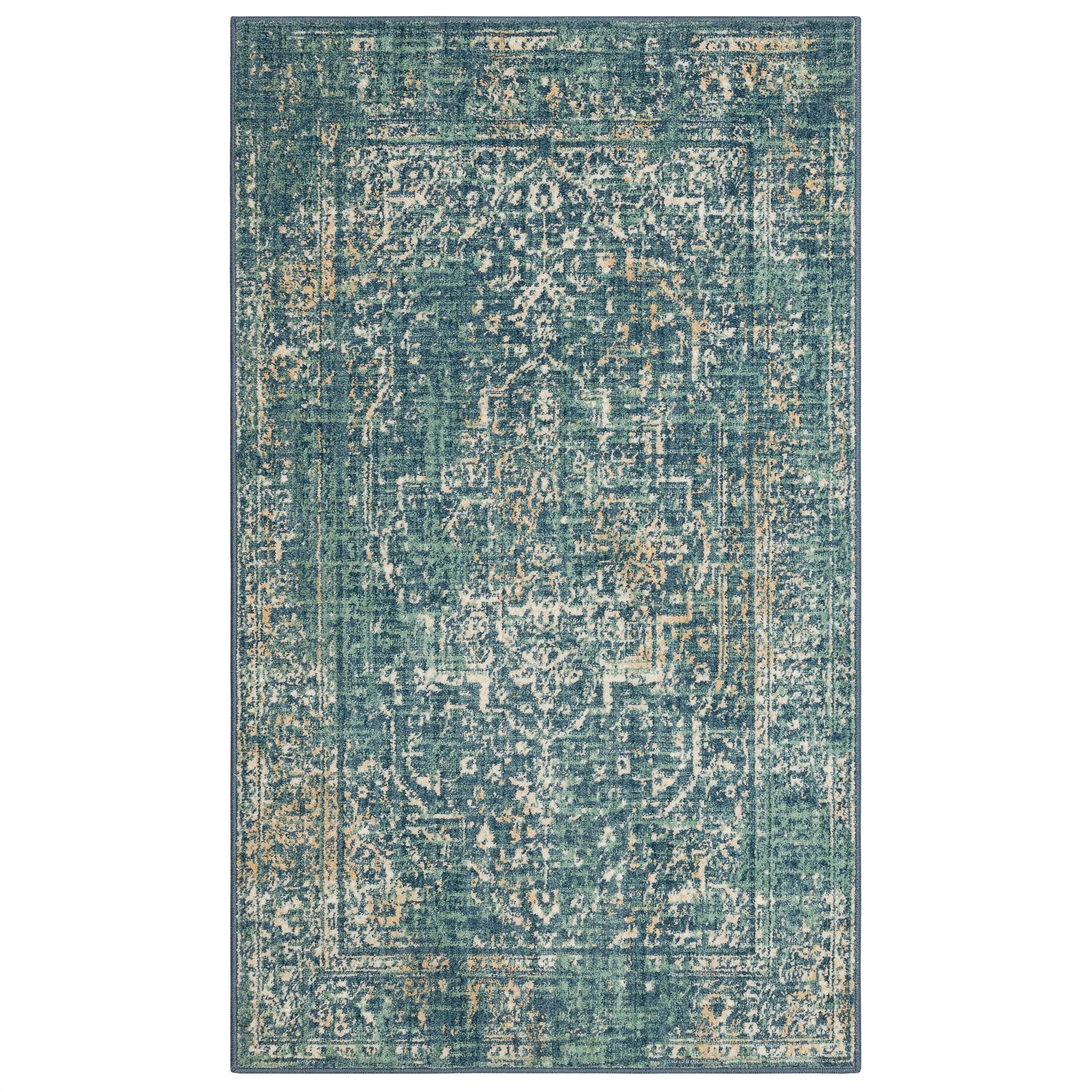 allen + roth Ramona 3 X 5 Aqua Indoor Geometric Throw Rug in the