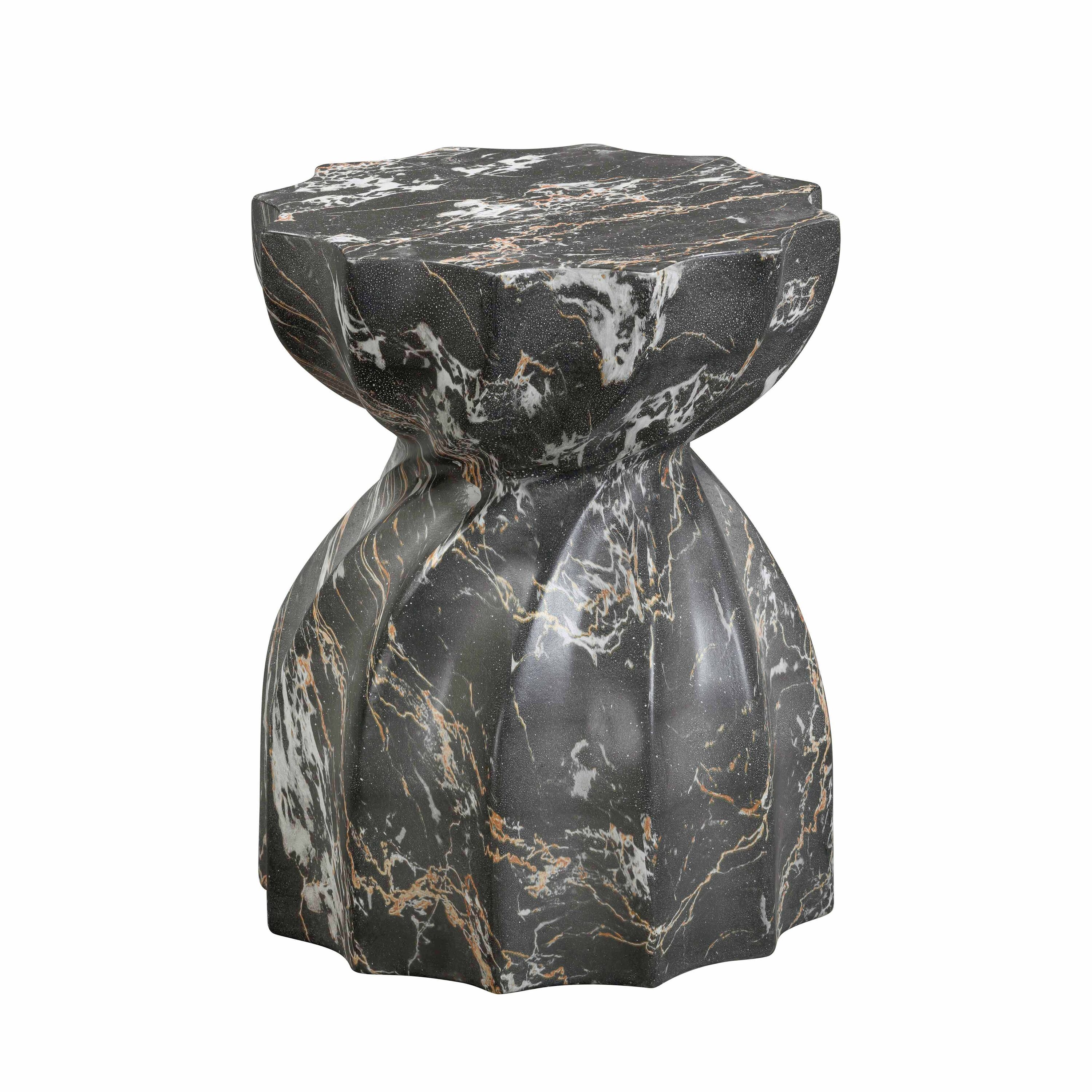 TOV Furniture TOV-O54281 Turin Black Marble Concrete Ottoman