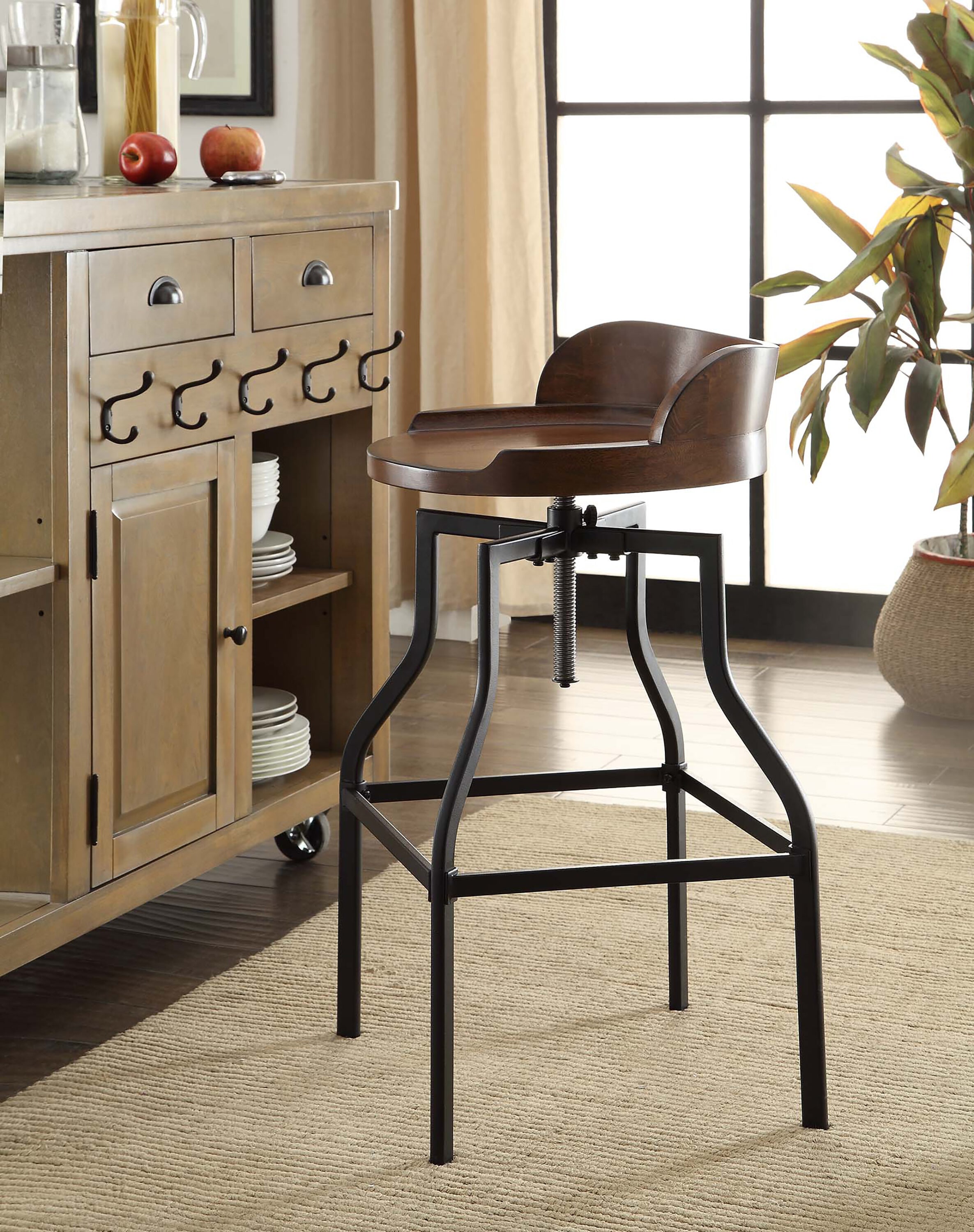 Chestnut Adjustable Backless Wood and Metal Bar Stool