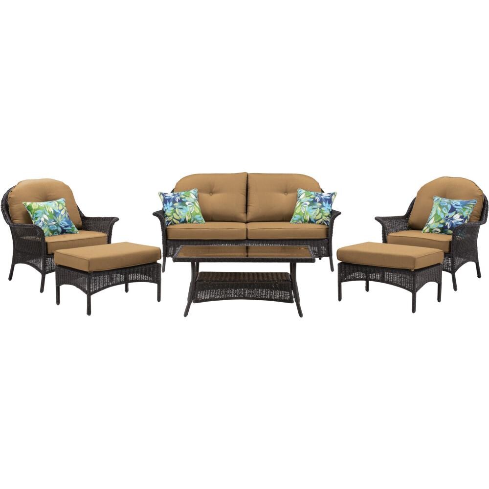 Hanover SUNPRCH6PC-TAN Sun Porch 6-Piece Patio Conversation Set with Tan Cushions