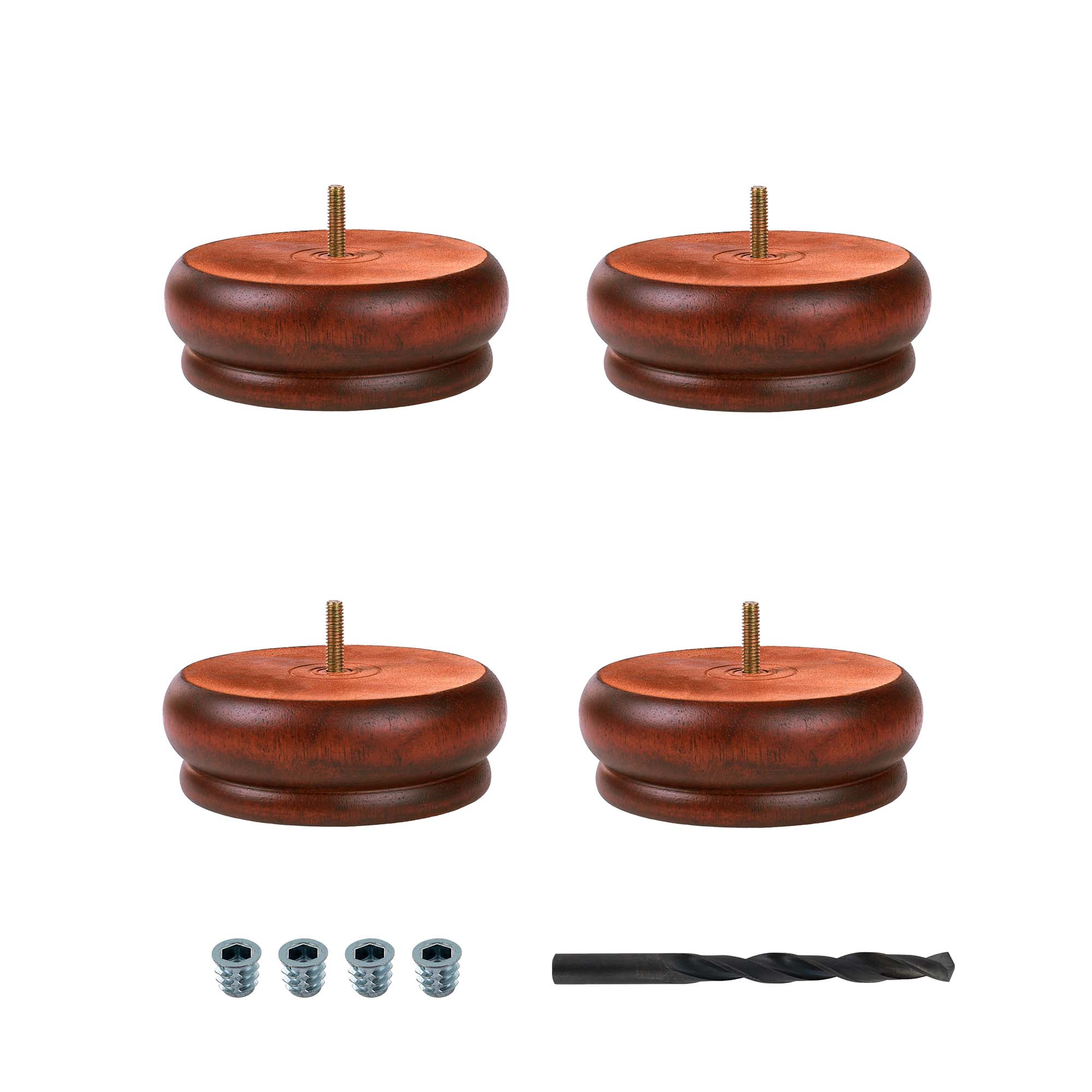 2in Cherry Stained Espresso Rubberwood Bun Foot Leg Pack of 4