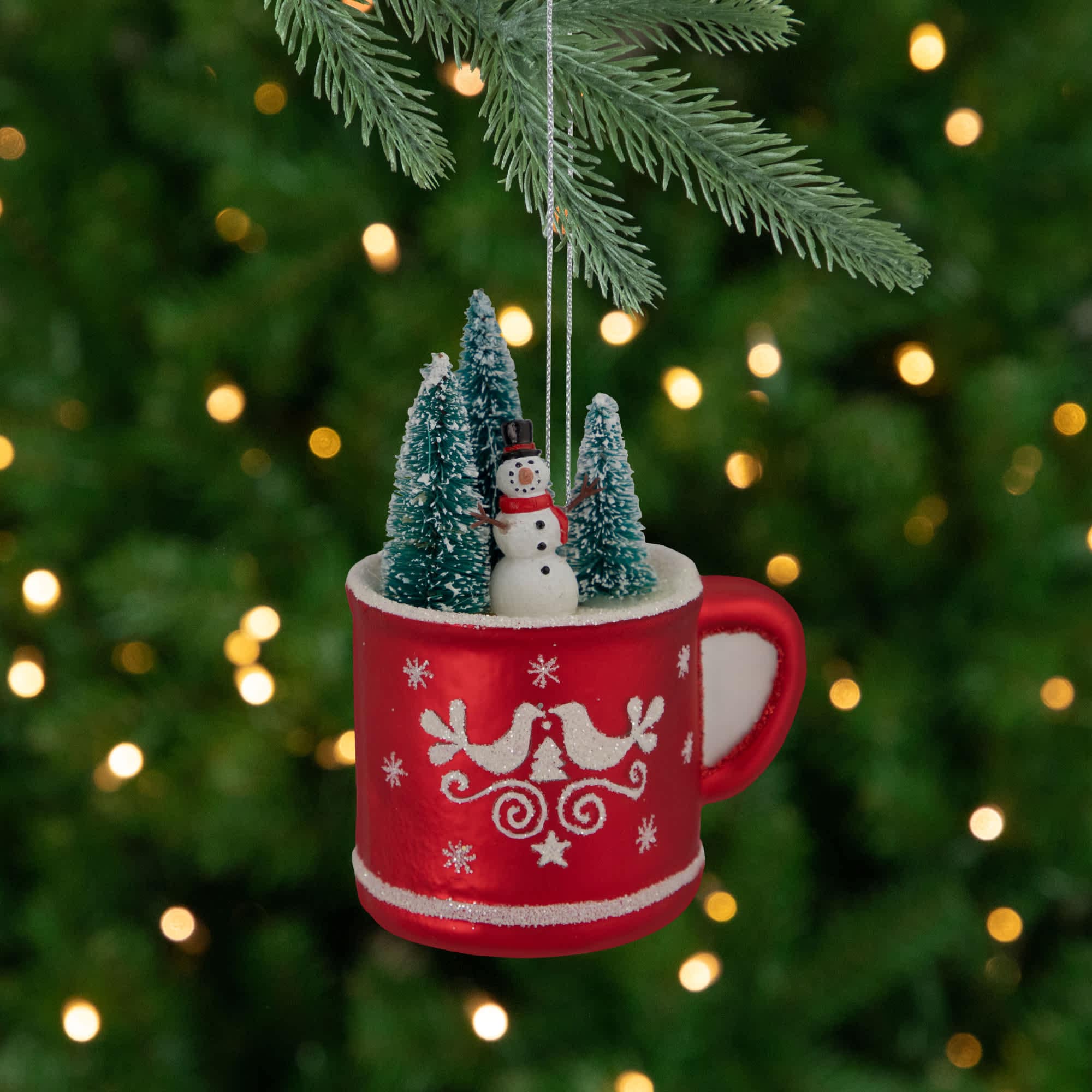 Northlight 4.25 inch Christmas Trees and Snowman in a Cup Glass Ornament