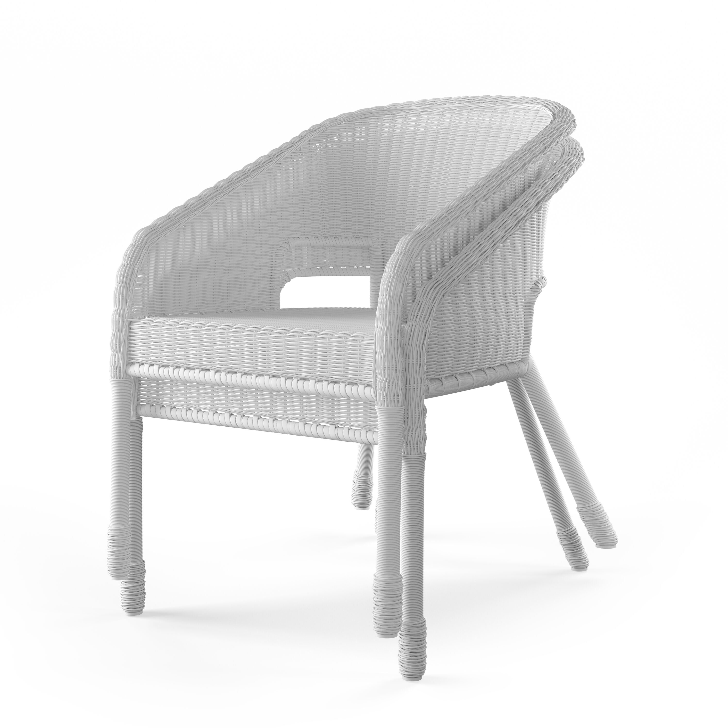 Haven Way Brighton Set of 2 Wicker Stackable White Steel Frame Stationary Conversation Chair s with Off white Woven Seat